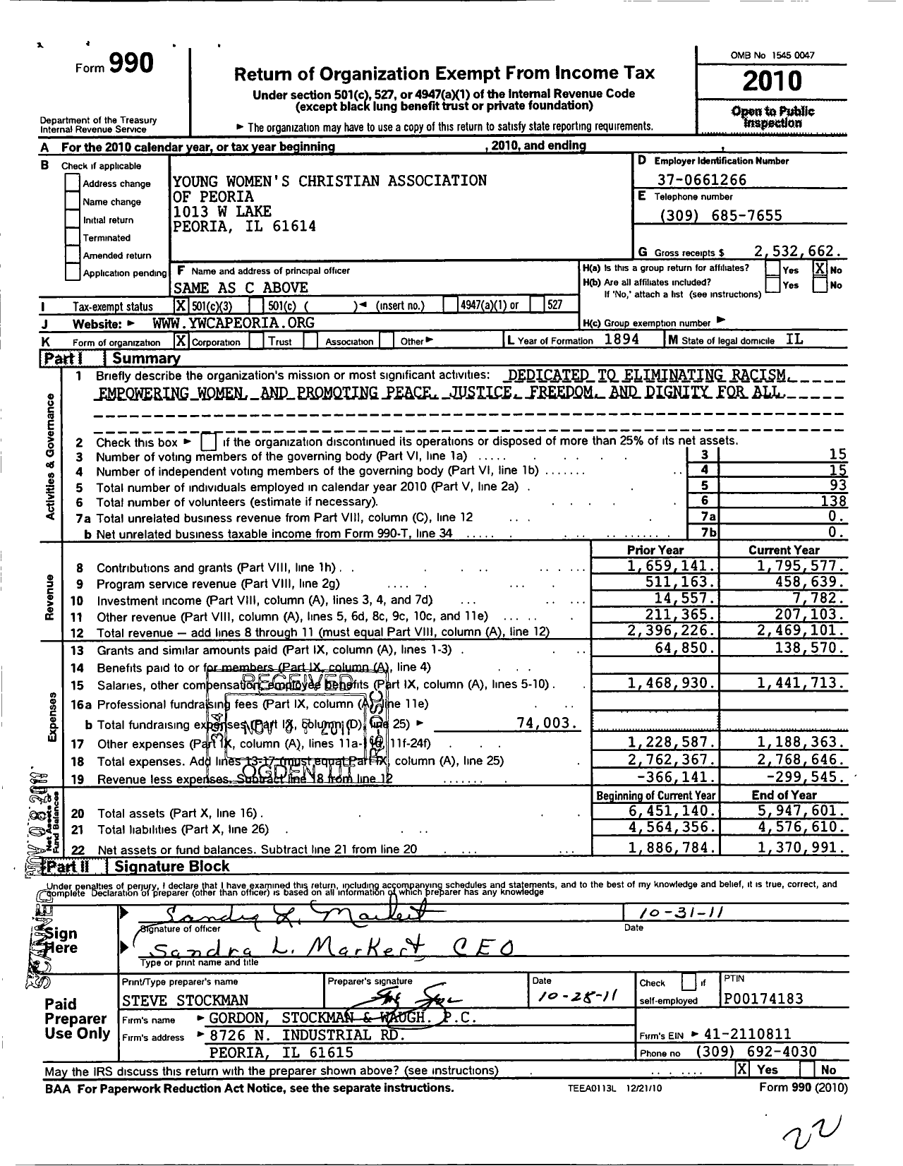Image of first page of 2010 Form 990 for Young Womens Christian Association