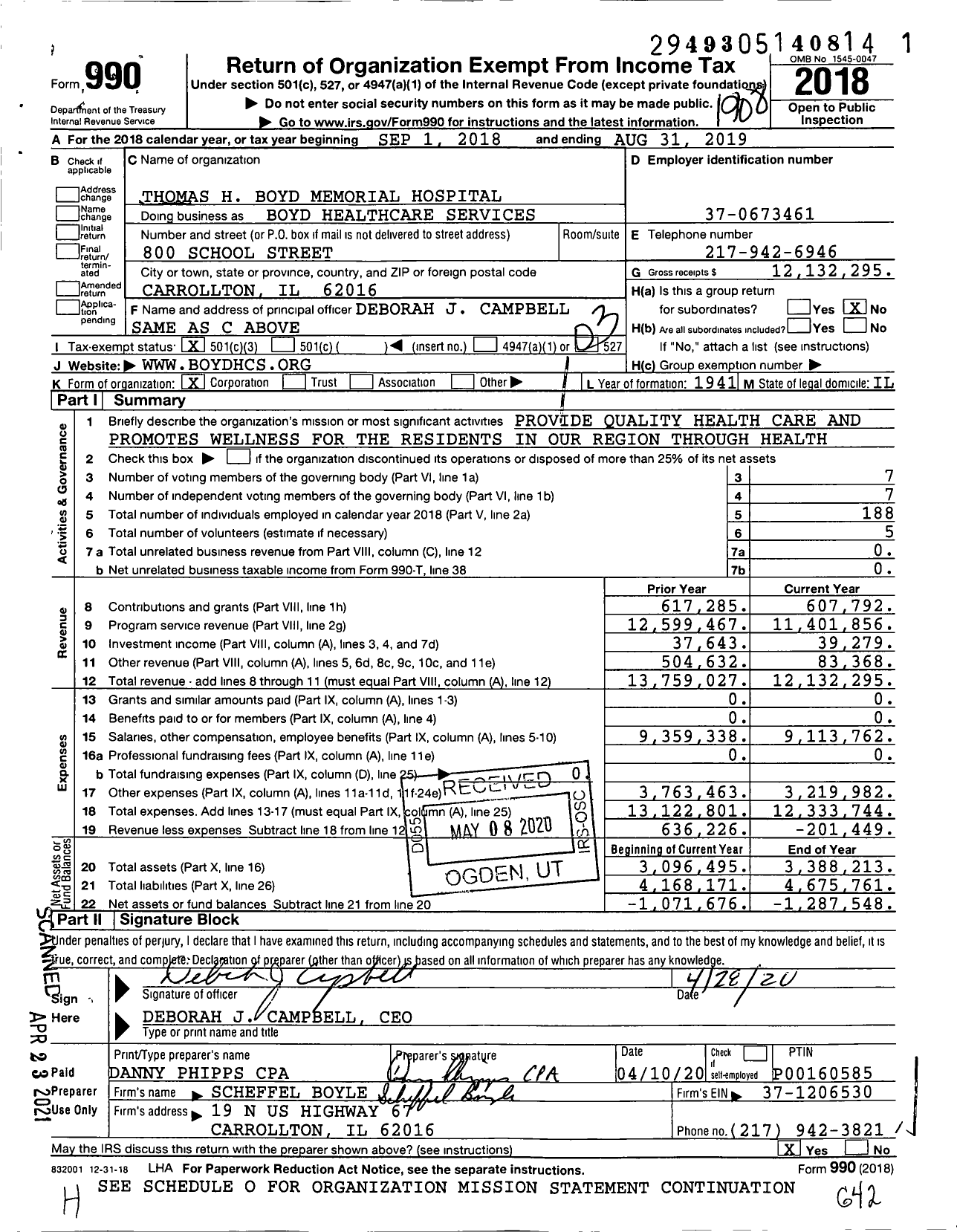 Image of first page of 2018 Form 990 for Boyd Healthcare Services