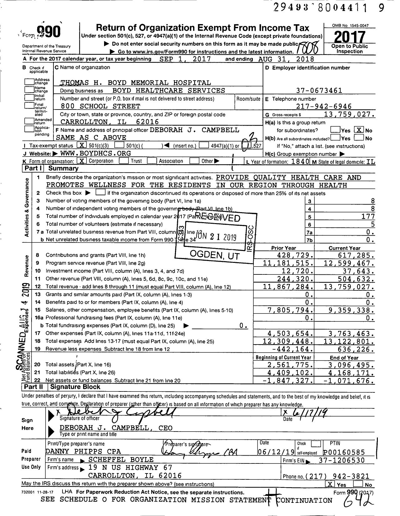 Image of first page of 2017 Form 990 for Boyd Healthcare Services
