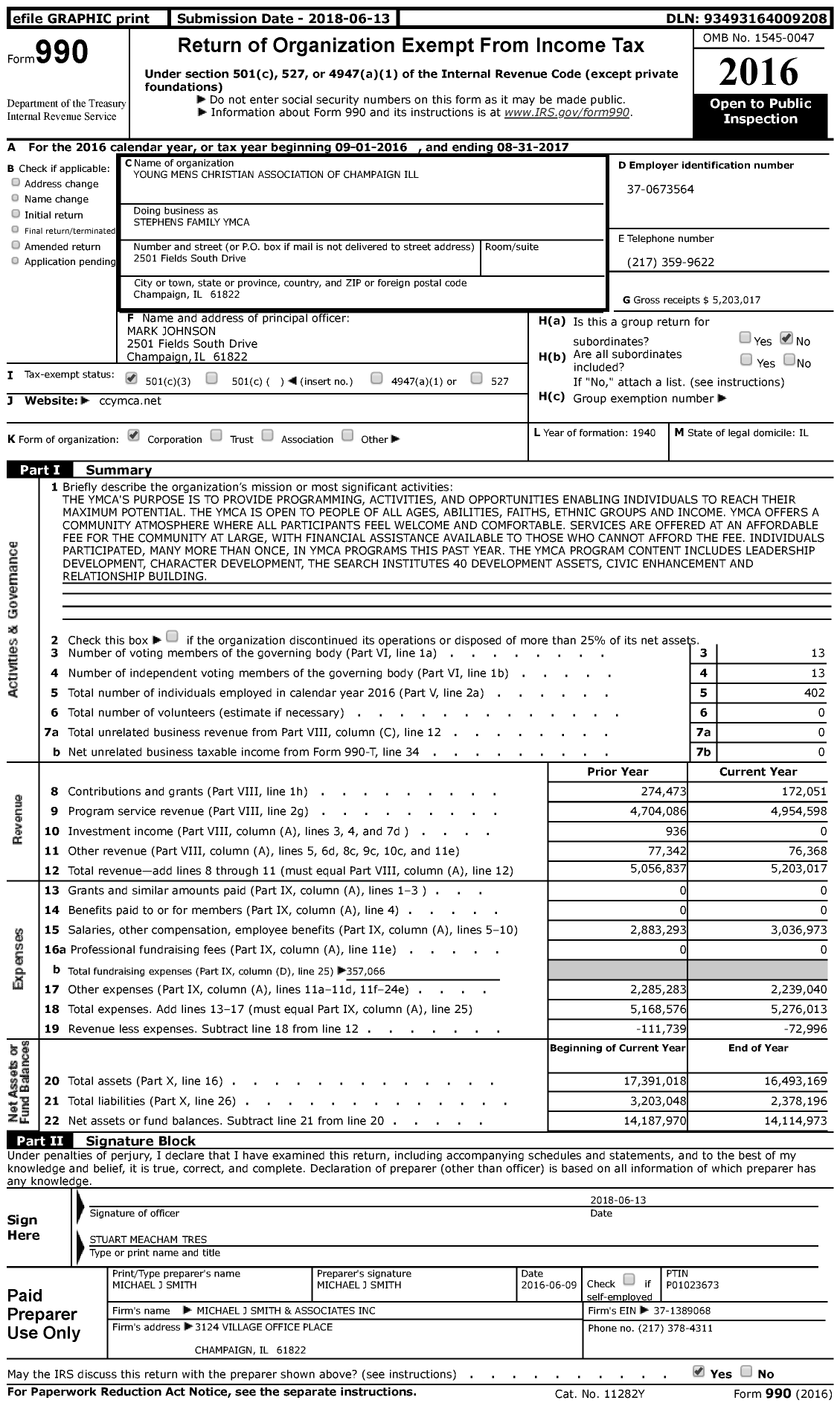 Image of first page of 2016 Form 990 for Stephens Family YMCA
