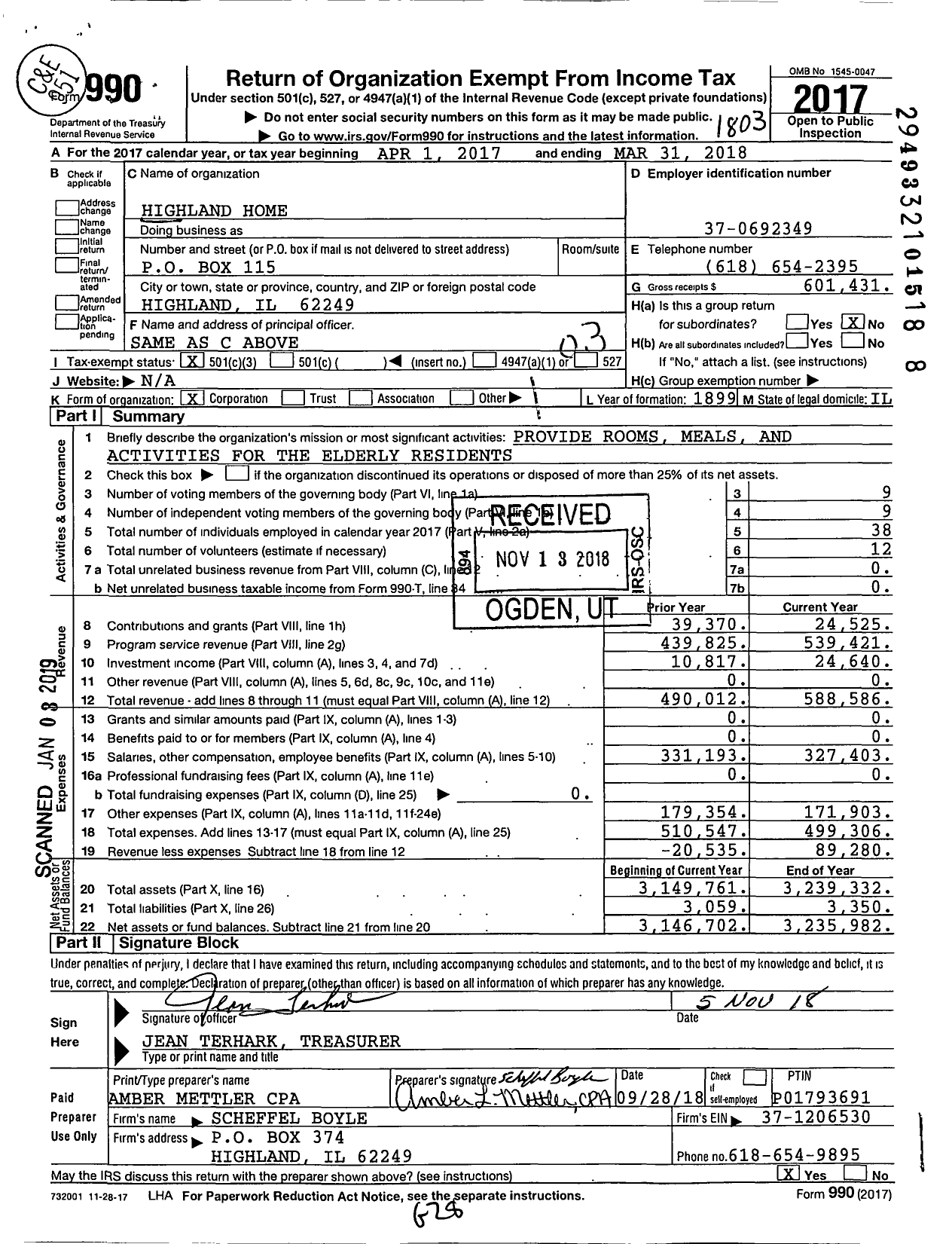 Image of first page of 2017 Form 990 for Highland Home