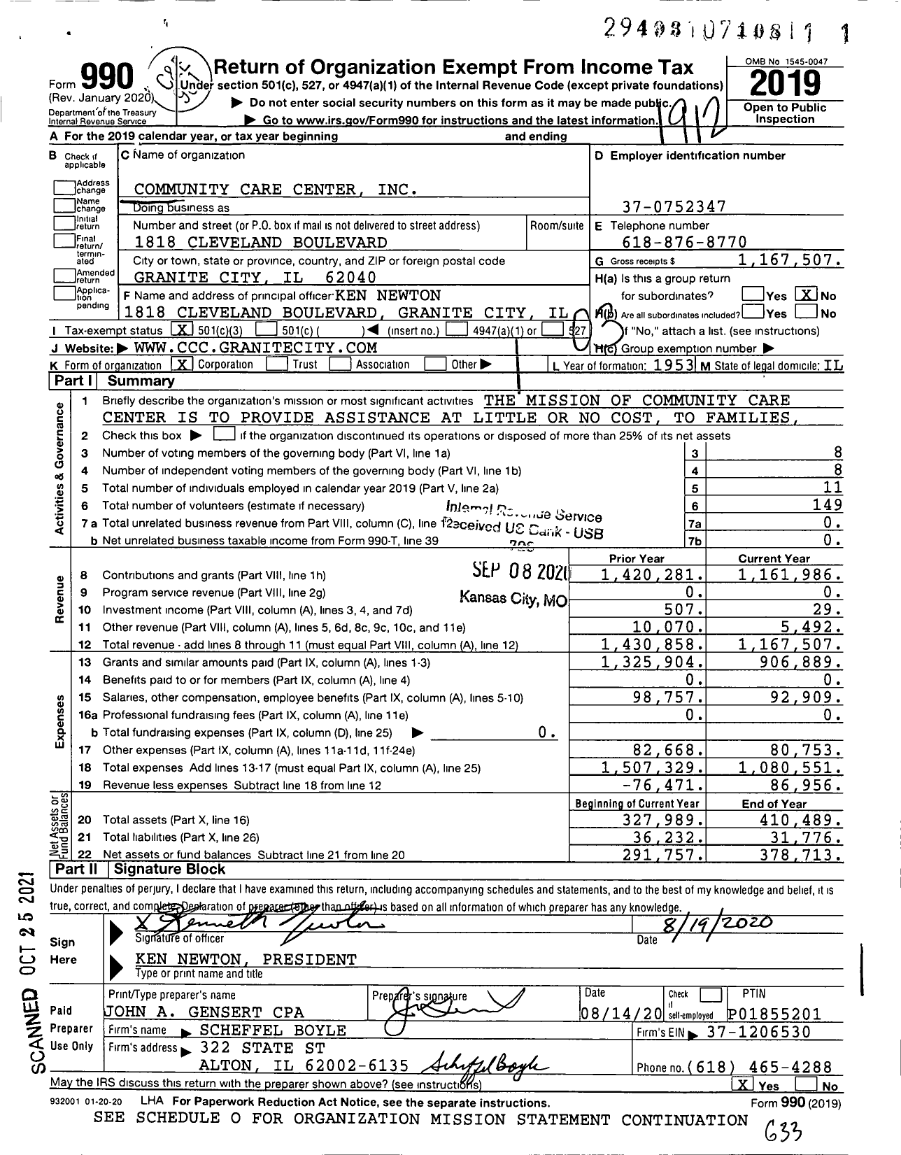 Image of first page of 2019 Form 990 for Community Care Center