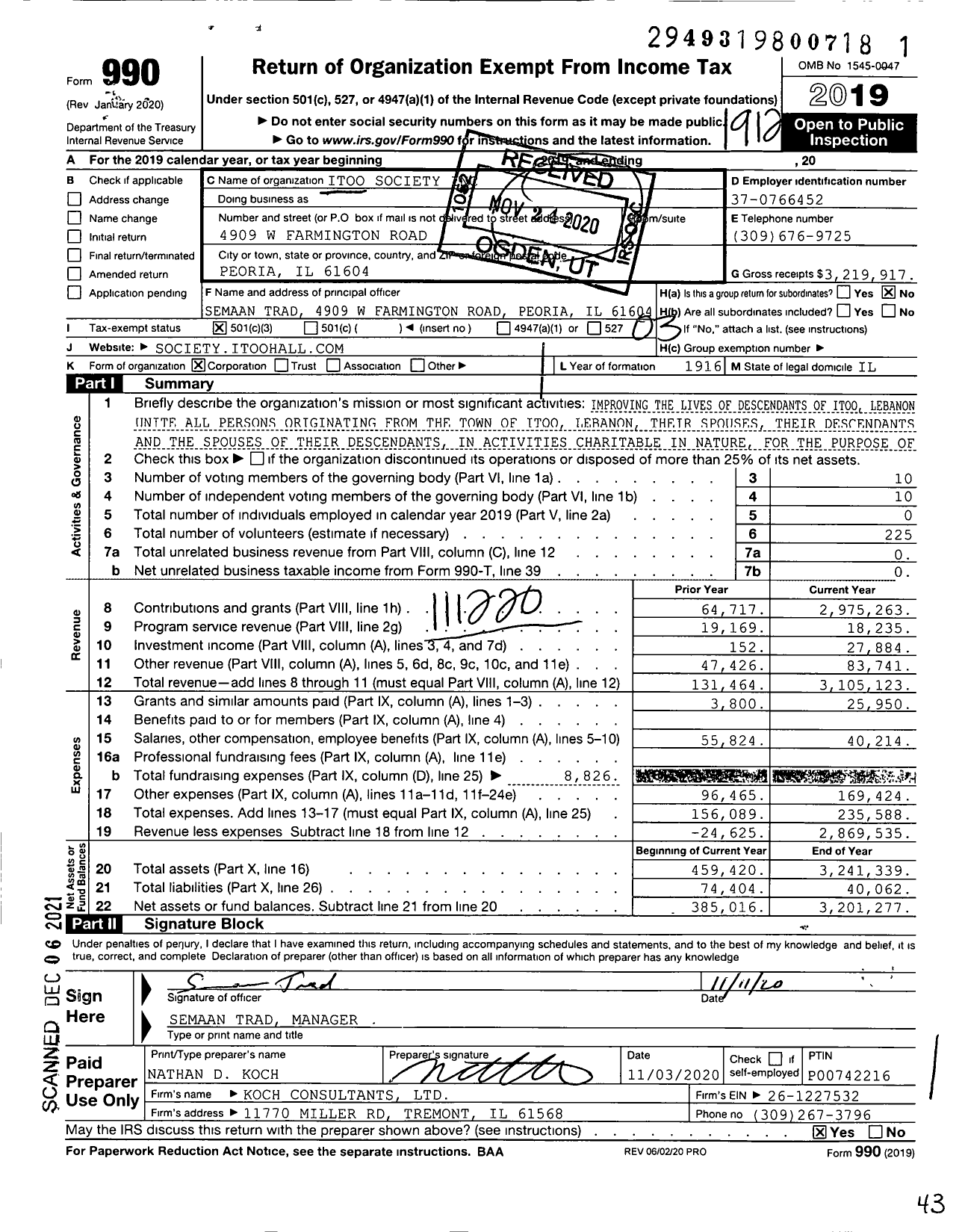 Image of first page of 2019 Form 990 for Itoo Society