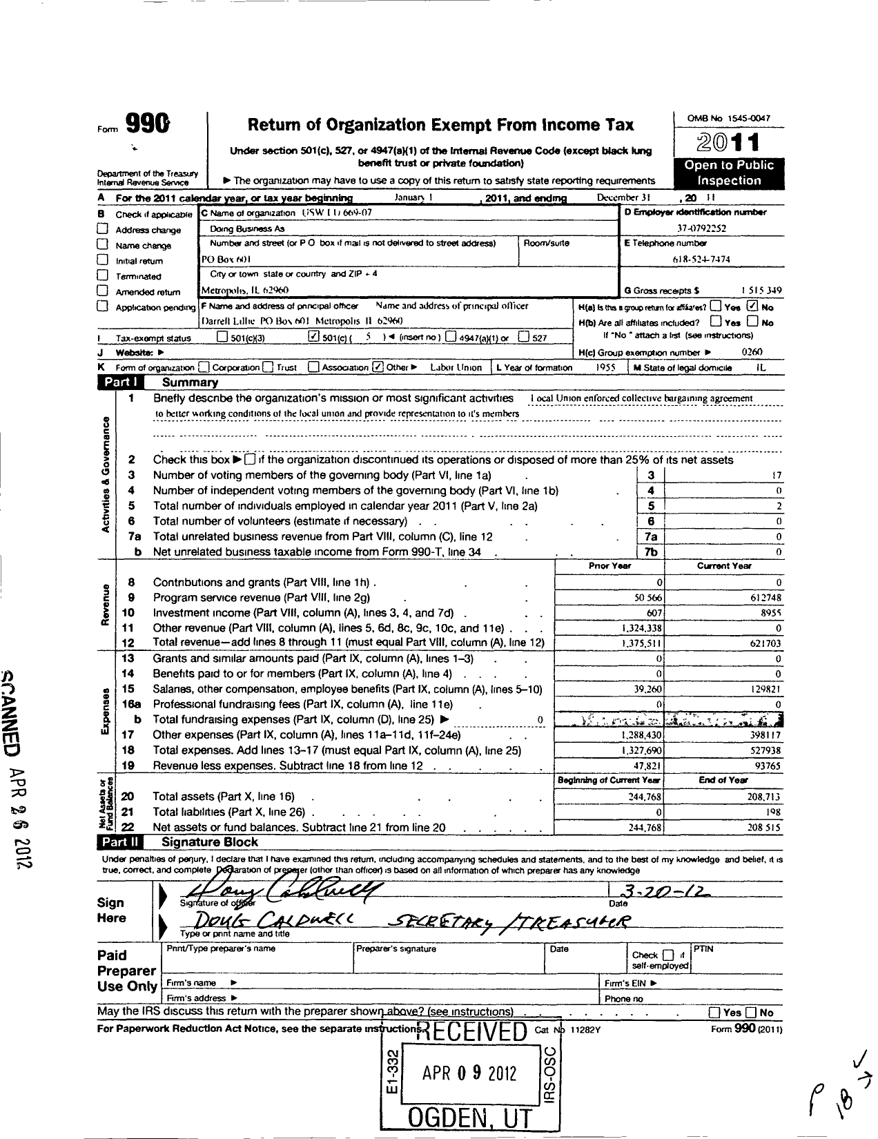 Image of first page of 2011 Form 990O for United Steelworkers - United Steelworkers