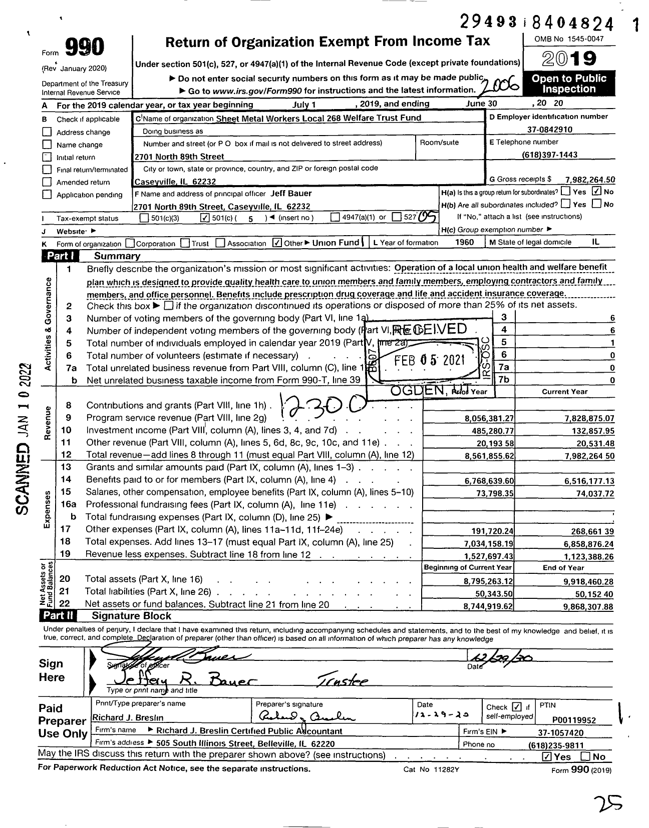 Image of first page of 2019 Form 990O for Sheet Metal Workers Local No 268 Welfare Trust Fund