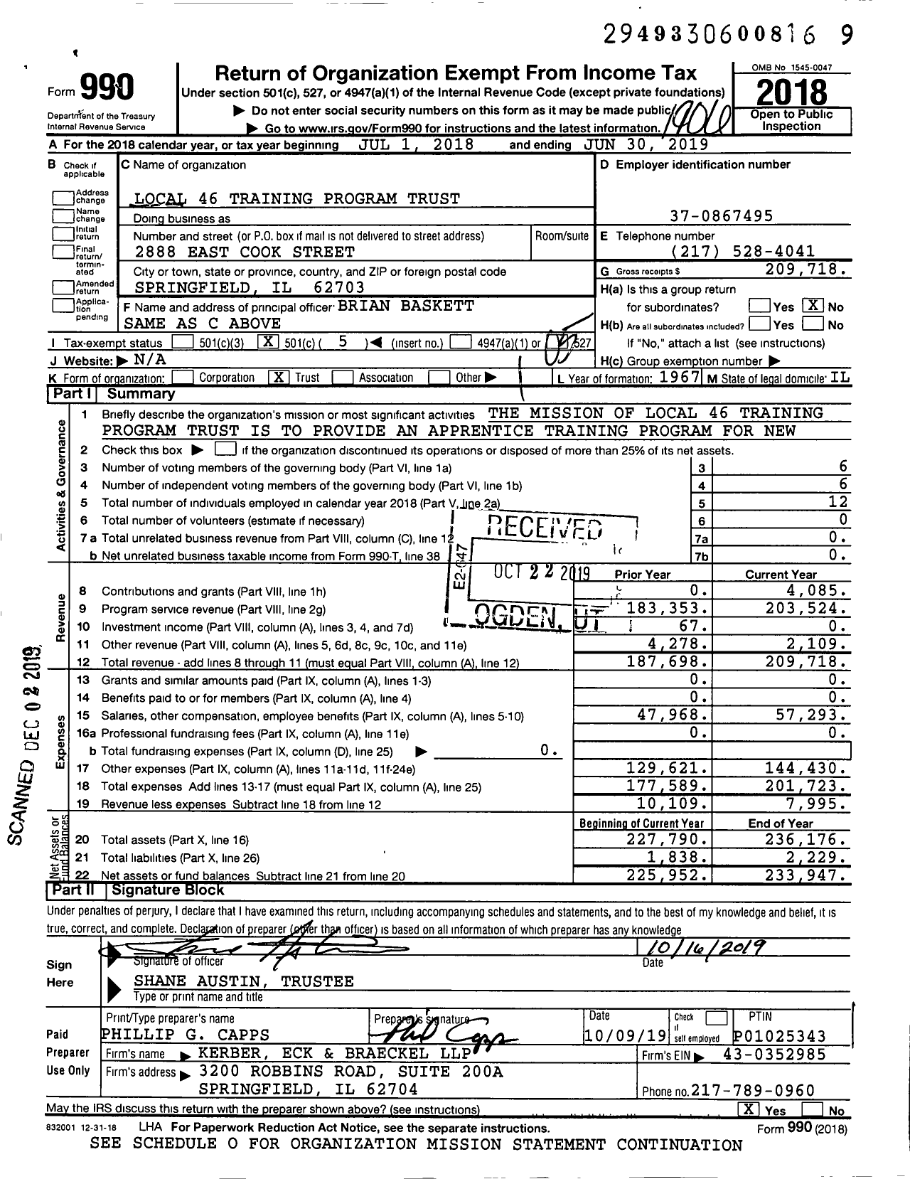 Image of first page of 2018 Form 990O for Ironworkers Local 46 Training Program Trust