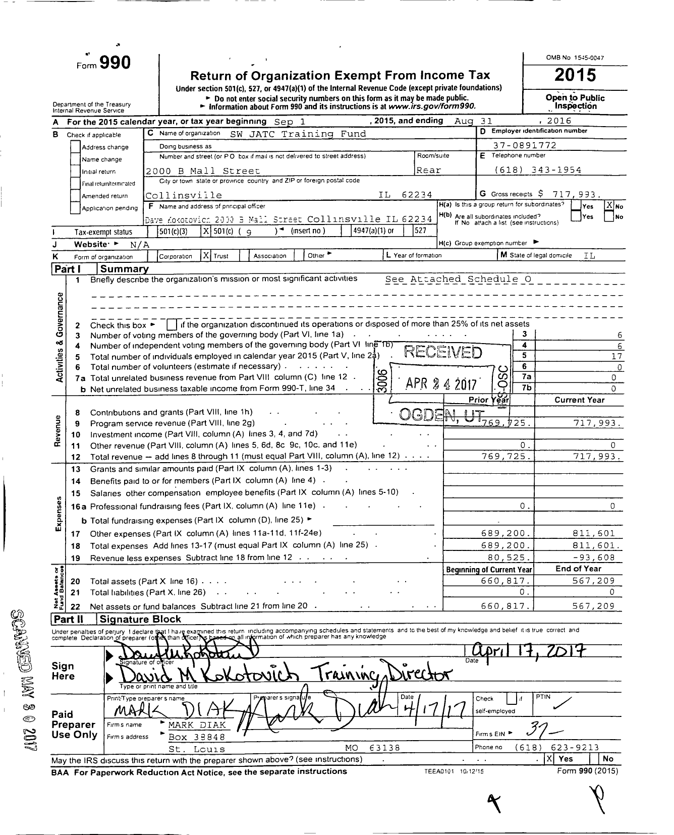 Image of first page of 2015 Form 990O for SW Jatc Training Fund