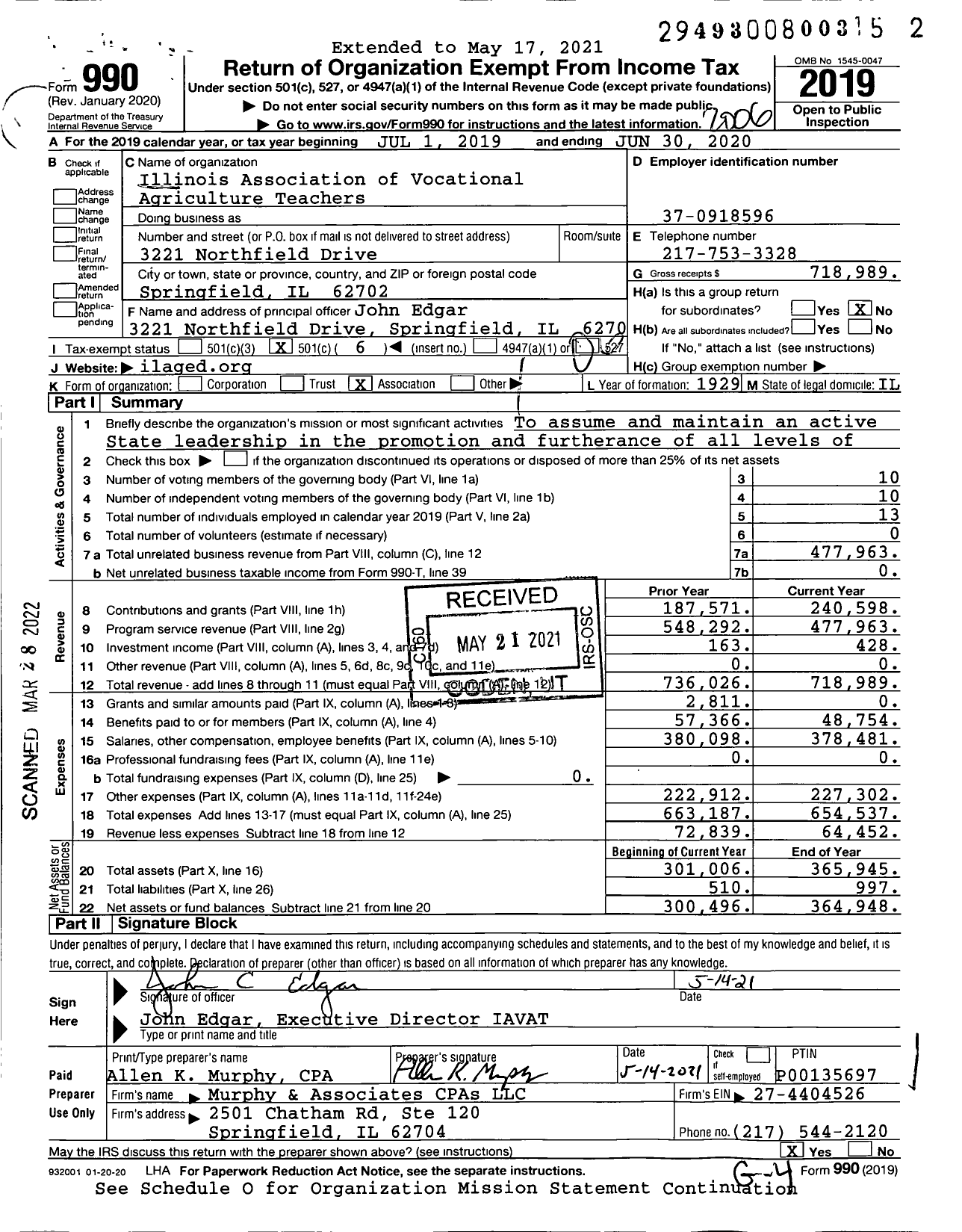 Image of first page of 2019 Form 990O for Illinois Association of Vocational Agriculture Teachers