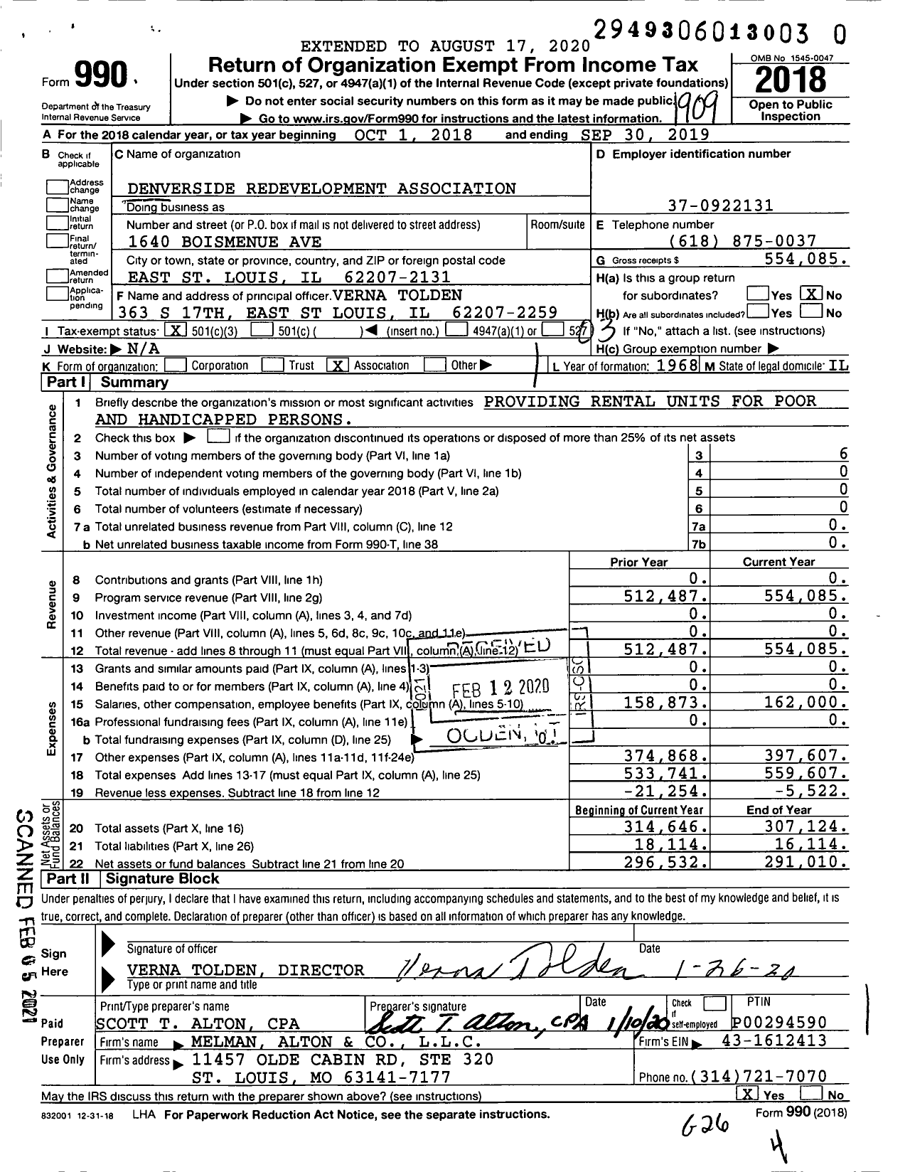 Image of first page of 2018 Form 990 for Denverside Redevelopment Association