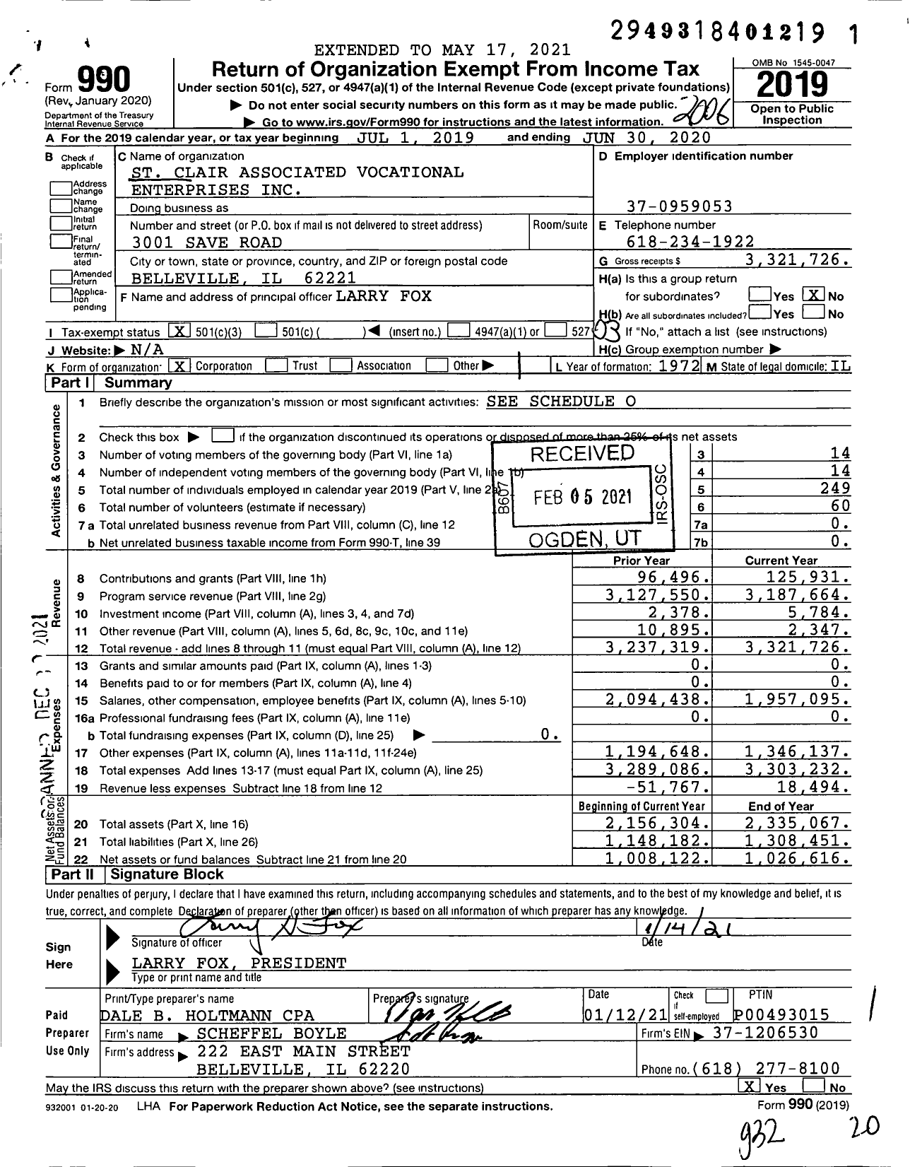 Image of first page of 2019 Form 990 for St Clair Associated Vocational Enterprises