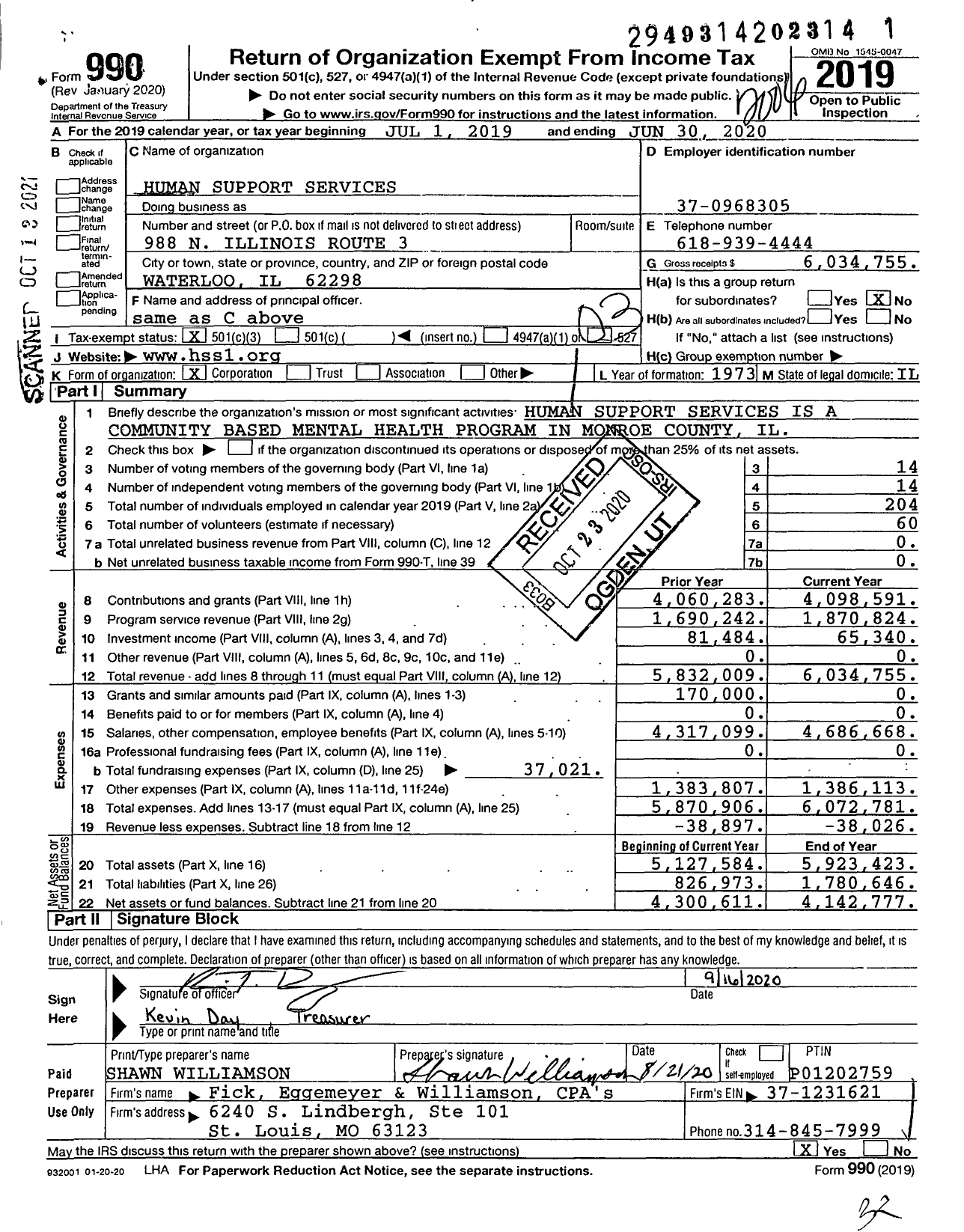 Image of first page of 2019 Form 990 for Human Support Services (HSS)