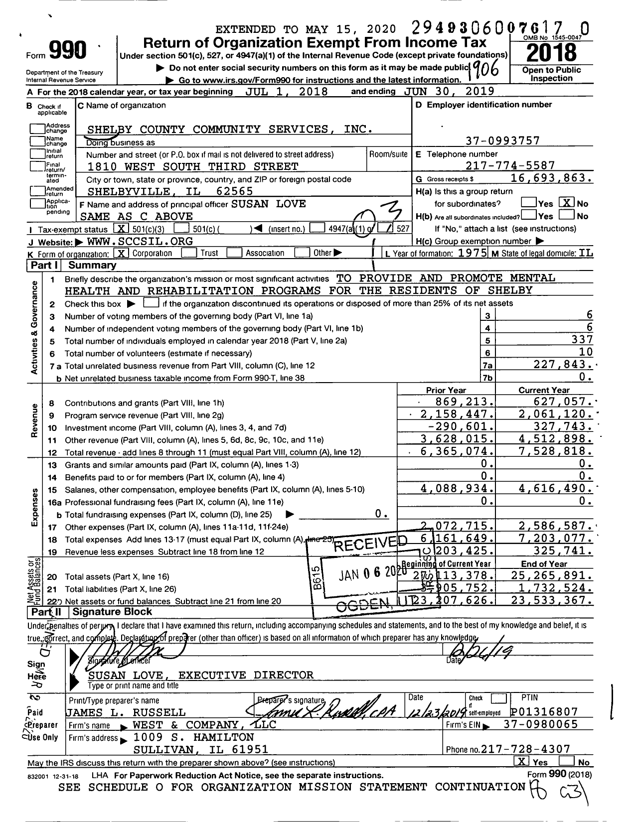 Image of first page of 2018 Form 990 for Shelby County Community Services (SCCS)