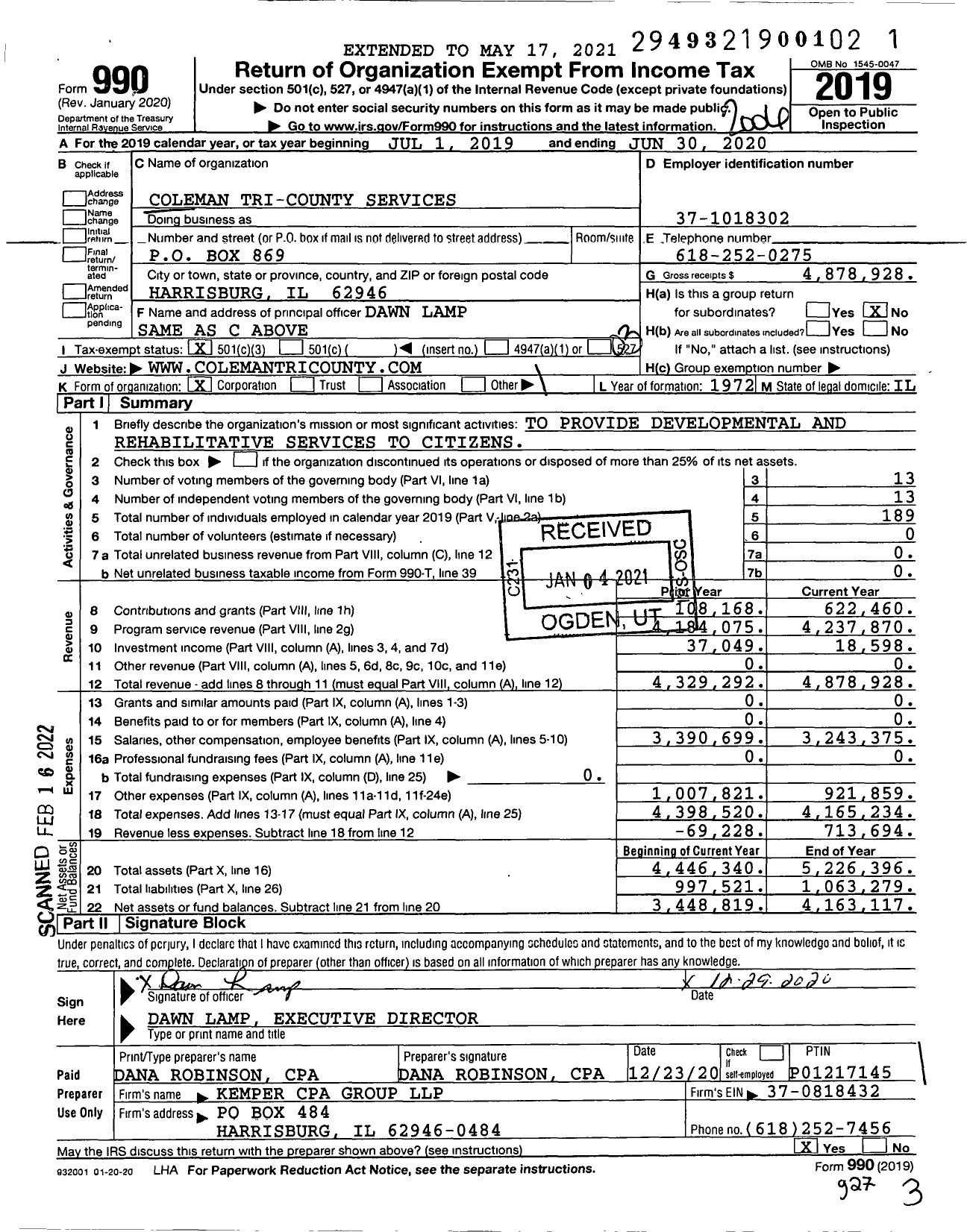 Image of first page of 2019 Form 990 for Coleman Tri-County Services