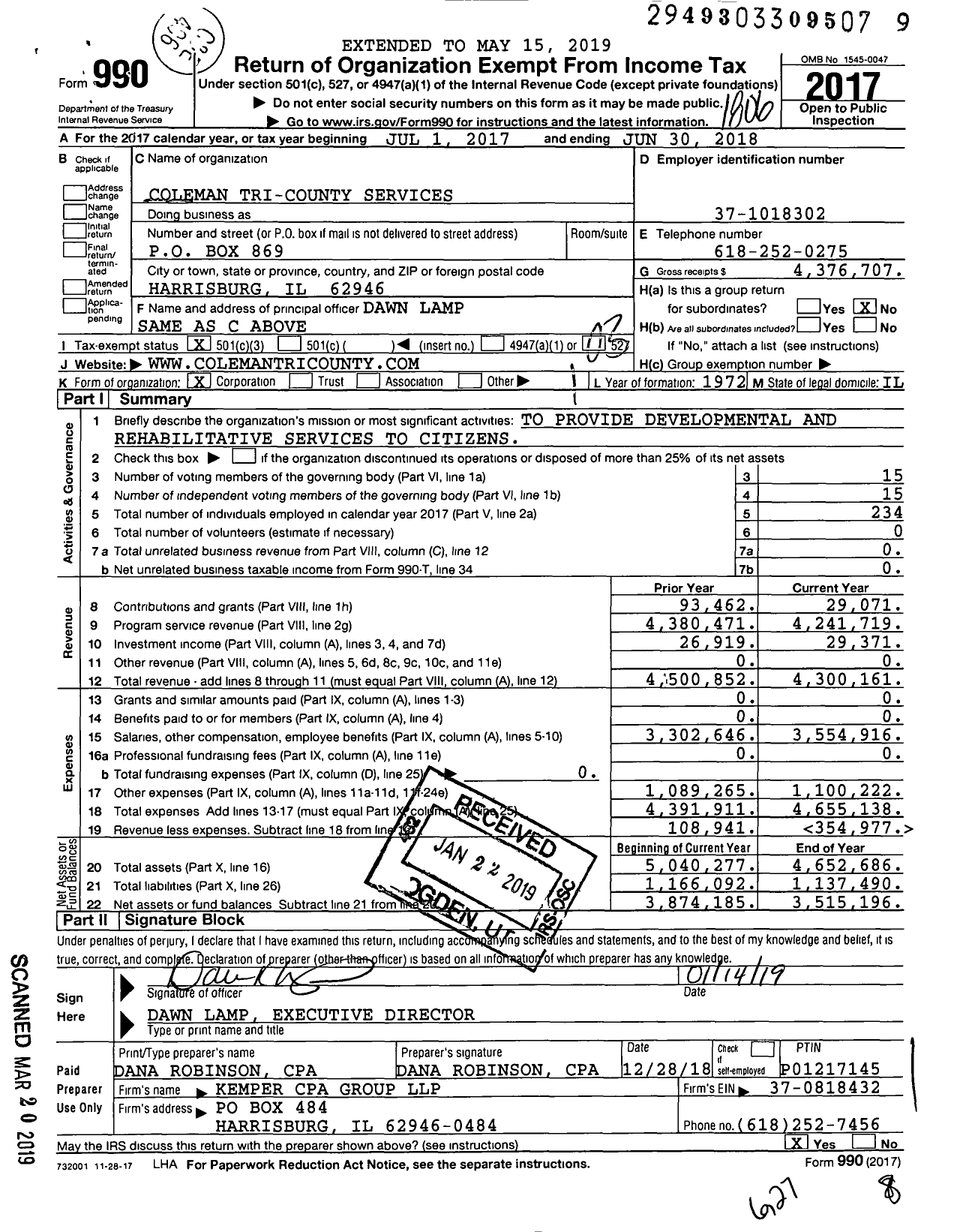 Image of first page of 2017 Form 990 for Coleman Tri-County Services