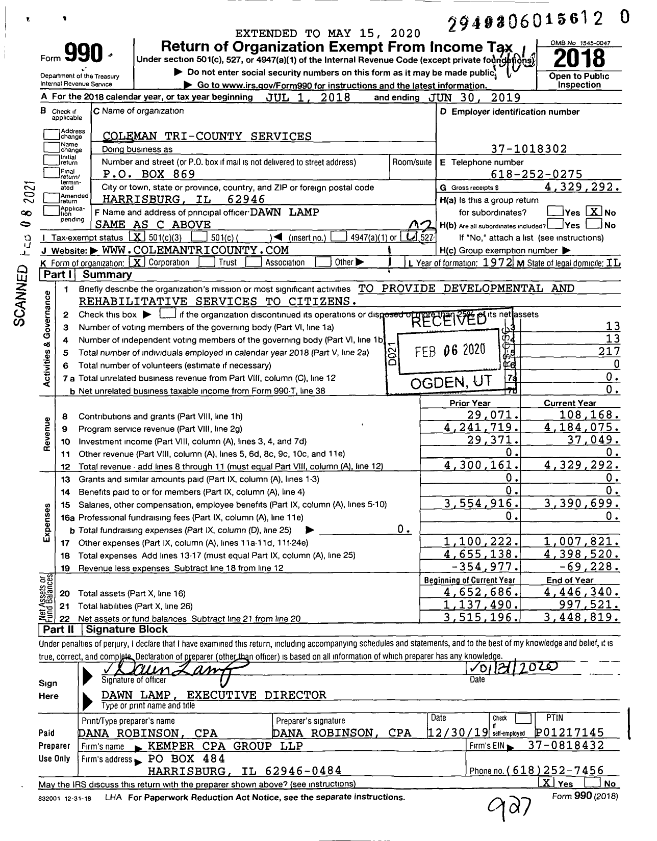 Image of first page of 2018 Form 990 for Coleman Tri-County Services