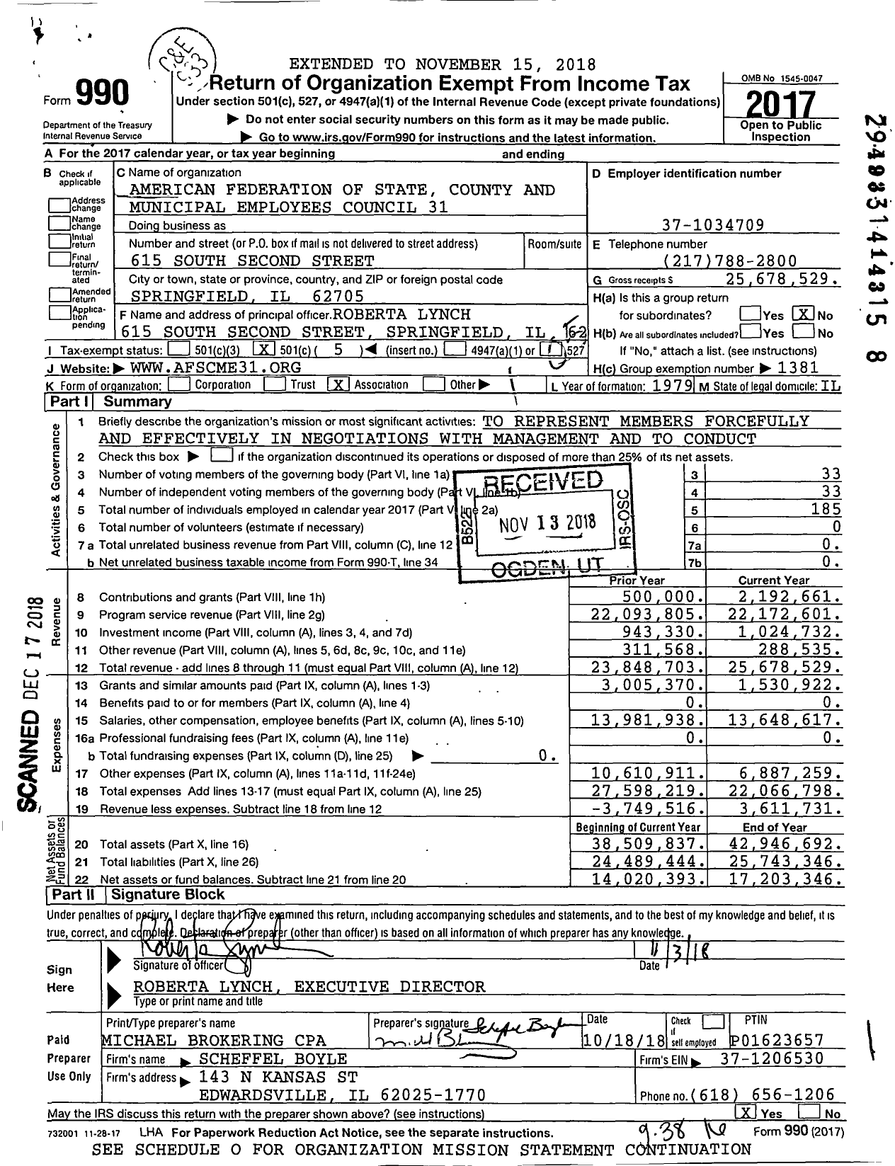 Image of first page of 2017 Form 990O for American Federation of State County & Municipal Employees - C0031il Ill Pub Employees Council