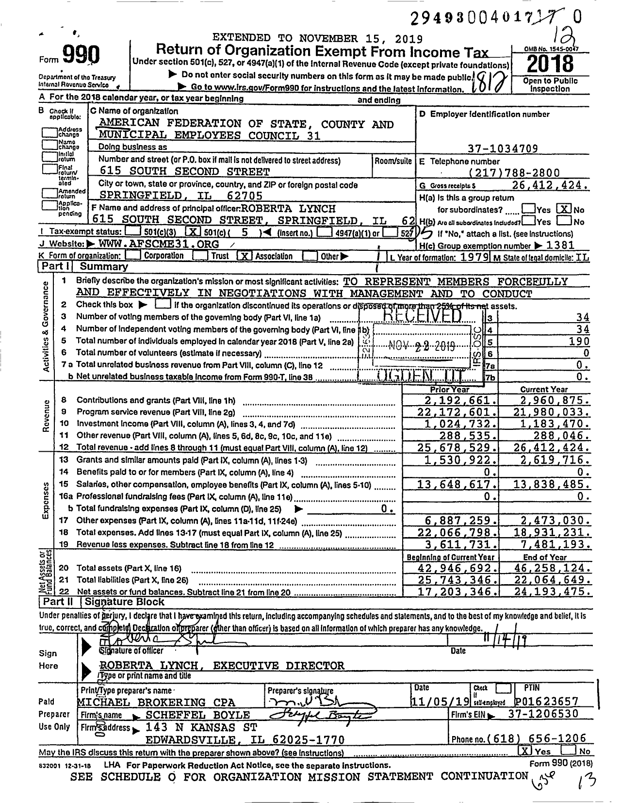 Image of first page of 2018 Form 990O for American Federation of State County & Municipal Employees - C0031il Ill Pub Employees Council