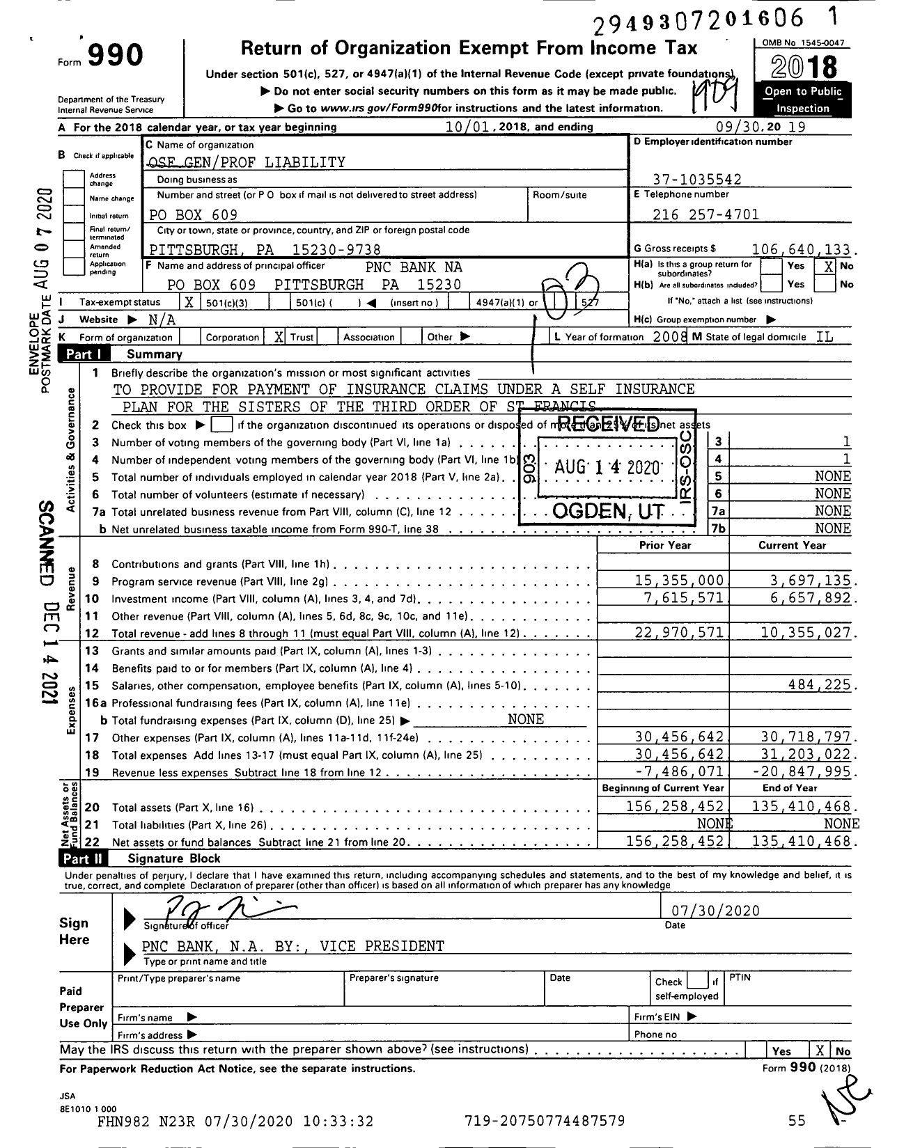 Image of first page of 2018 Form 990 for OSF Genprof Liability