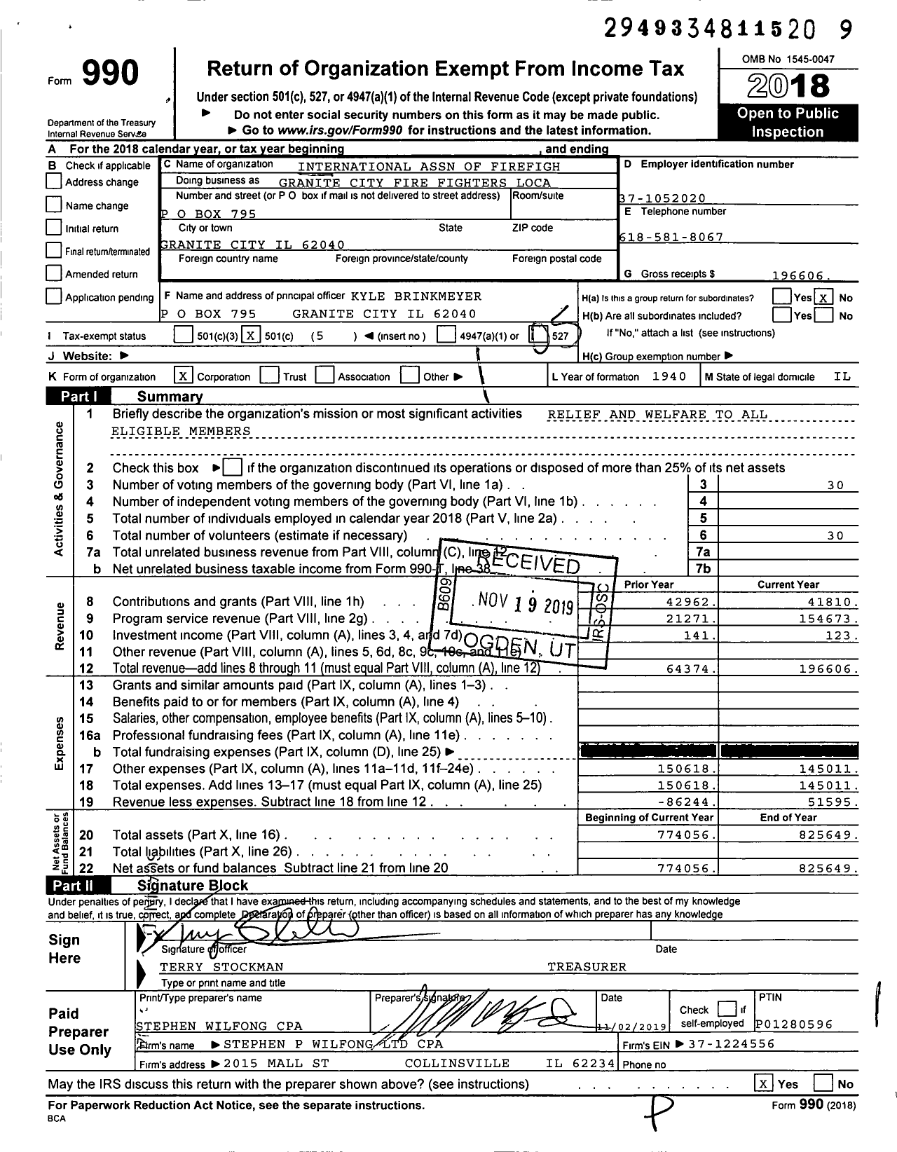 Image of first page of 2018 Form 990O for International Association of Fire Fighters - Granite City Fire Fighters Loc