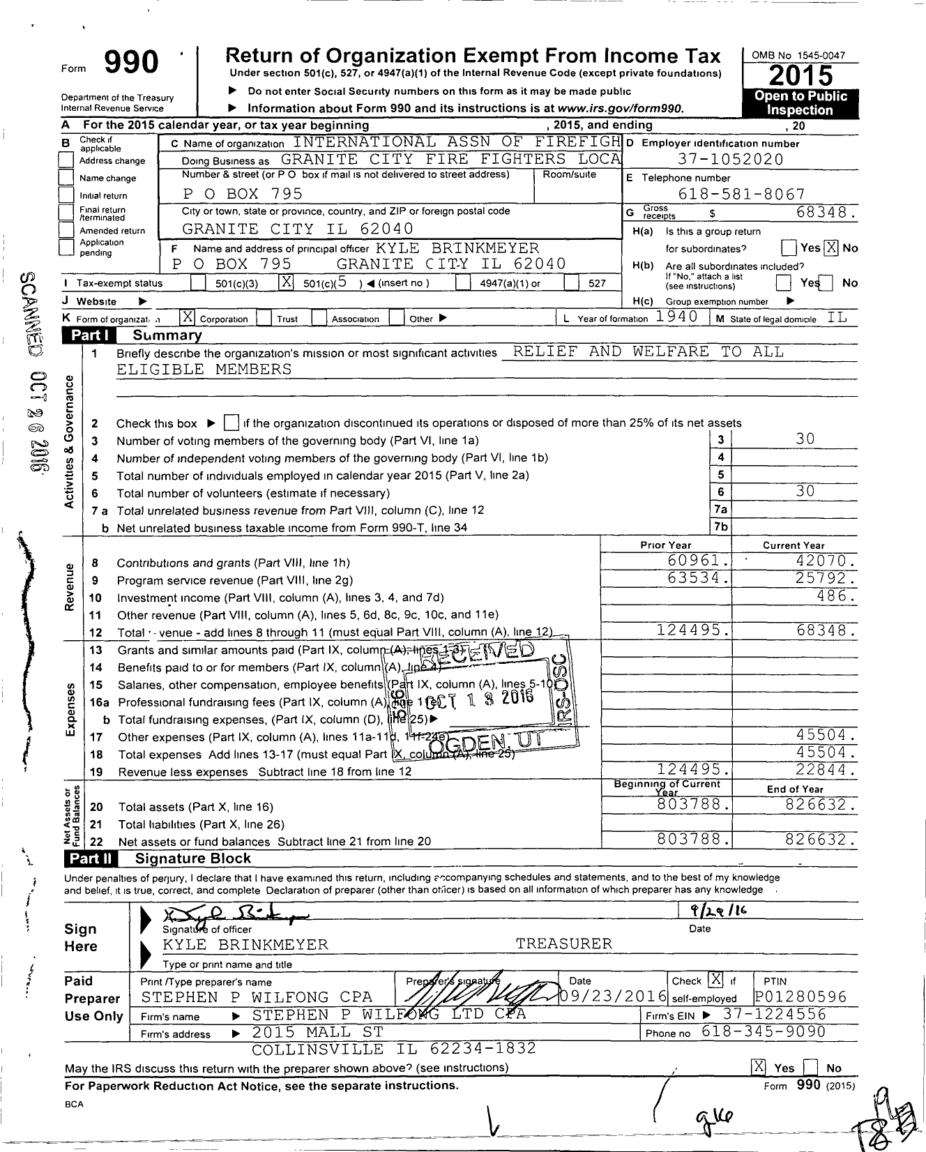 Image of first page of 2015 Form 990O for International Association of Fire Fighters - Granite City Fire Fighters Loc