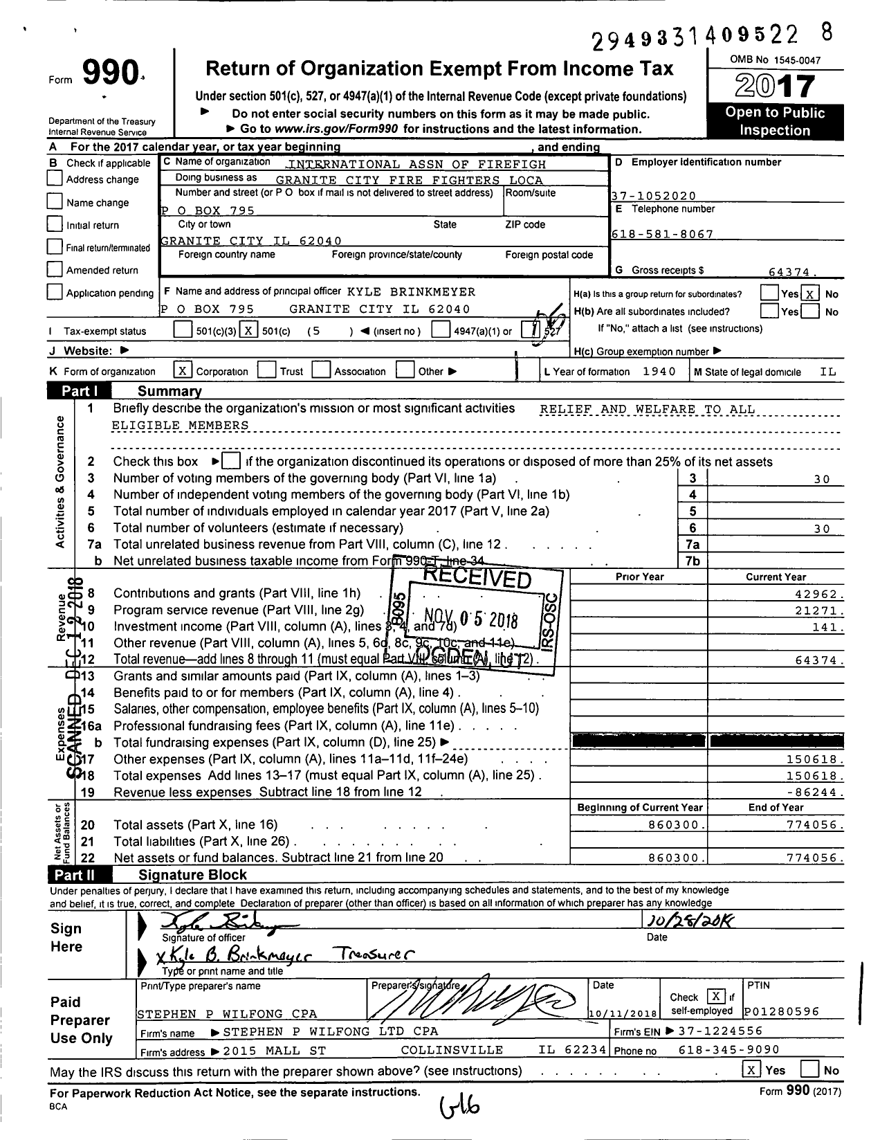 Image of first page of 2017 Form 990O for International Association of Fire Fighters - Granite City Fire Fighters Loc