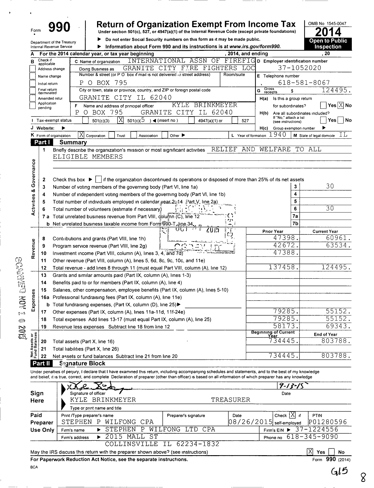 Image of first page of 2014 Form 990O for International Association of Fire Fighters - Granite City Fire Fighters Loc