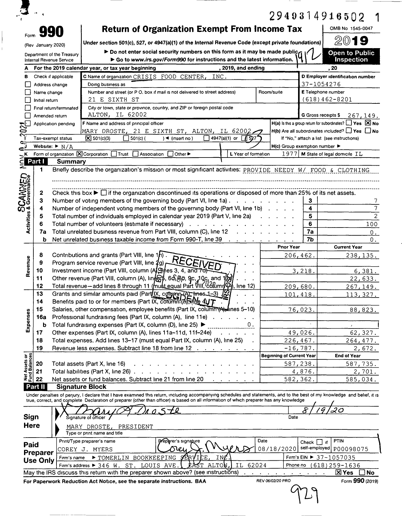 Image of first page of 2019 Form 990 for Crisis Food Center