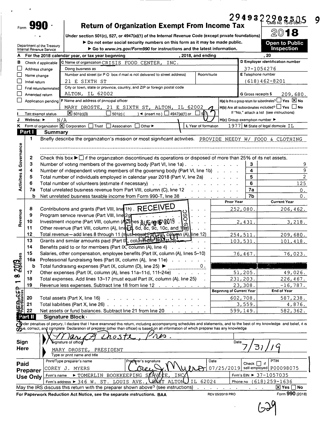 Image of first page of 2018 Form 990 for Crisis Food Center