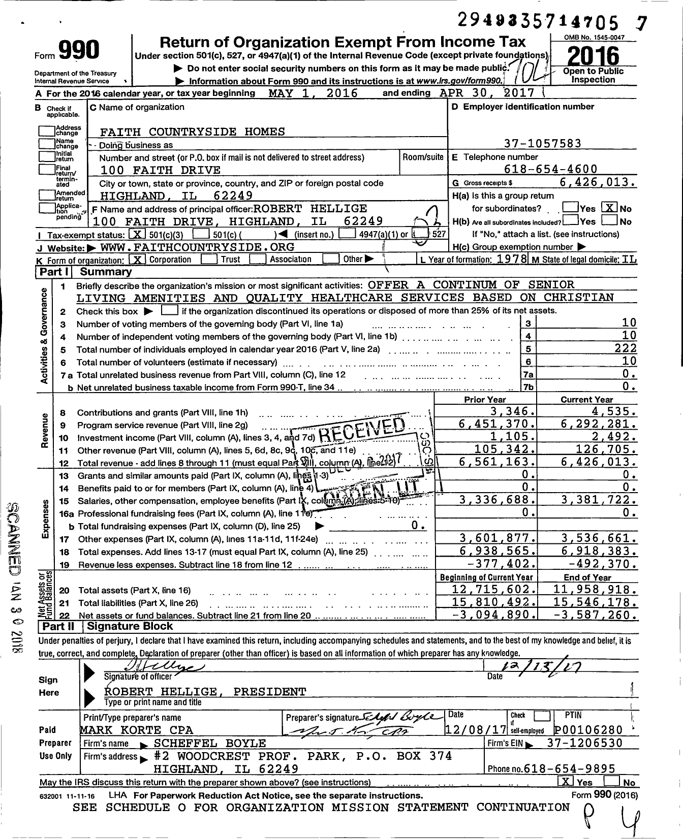 Image of first page of 2016 Form 990 for Faith Countryside Homes