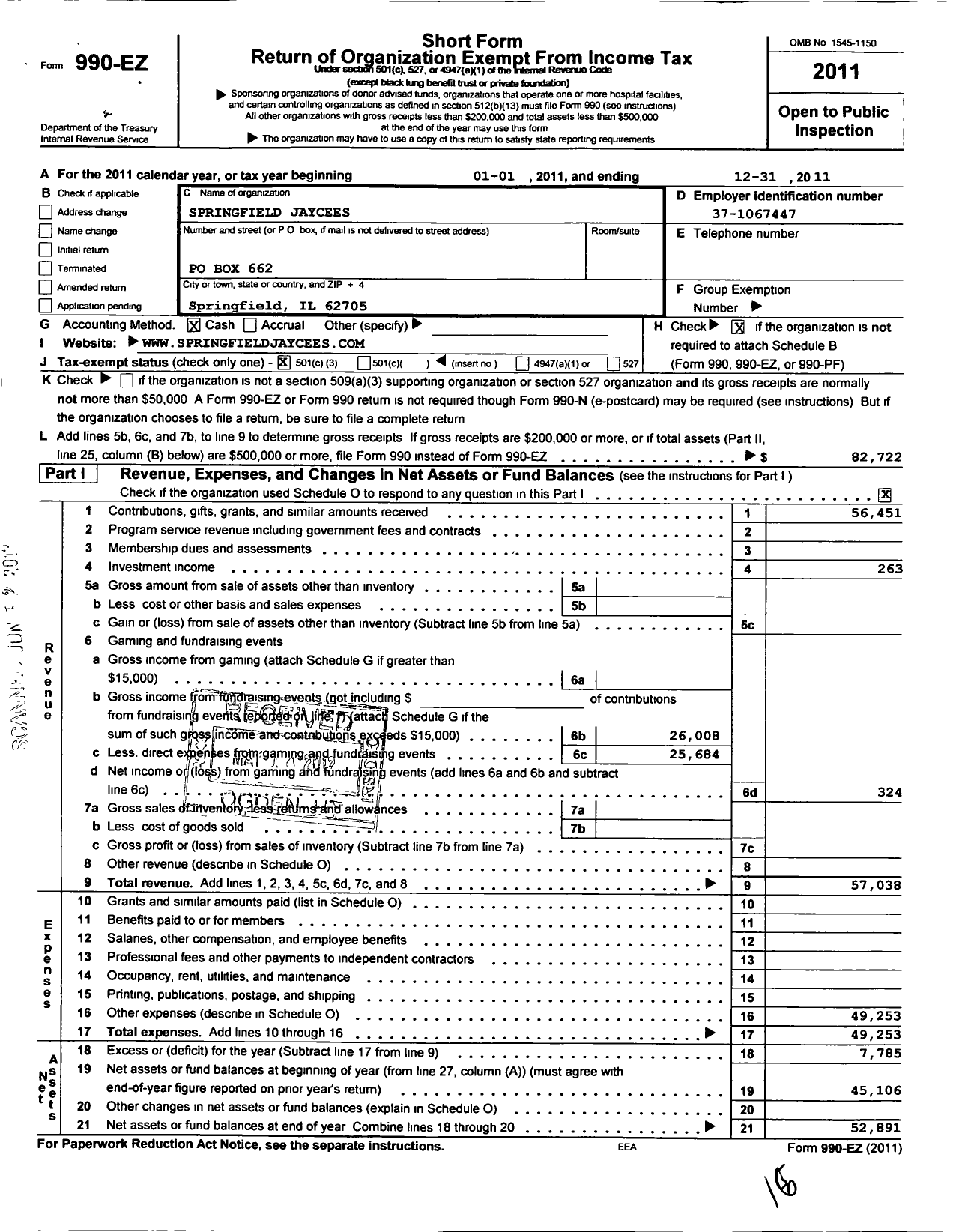 Image of first page of 2011 Form 990EZ for United States Junior Chamber of Commerce