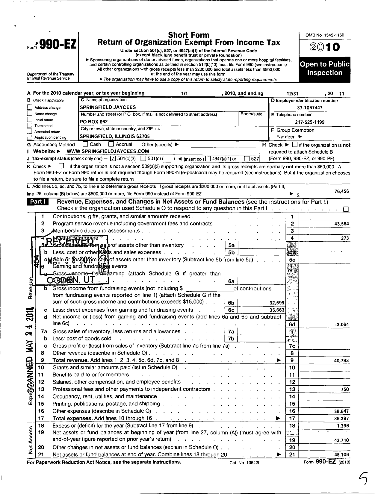 Image of first page of 2011 Form 990EZ for United States Junior Chamber of Commerce