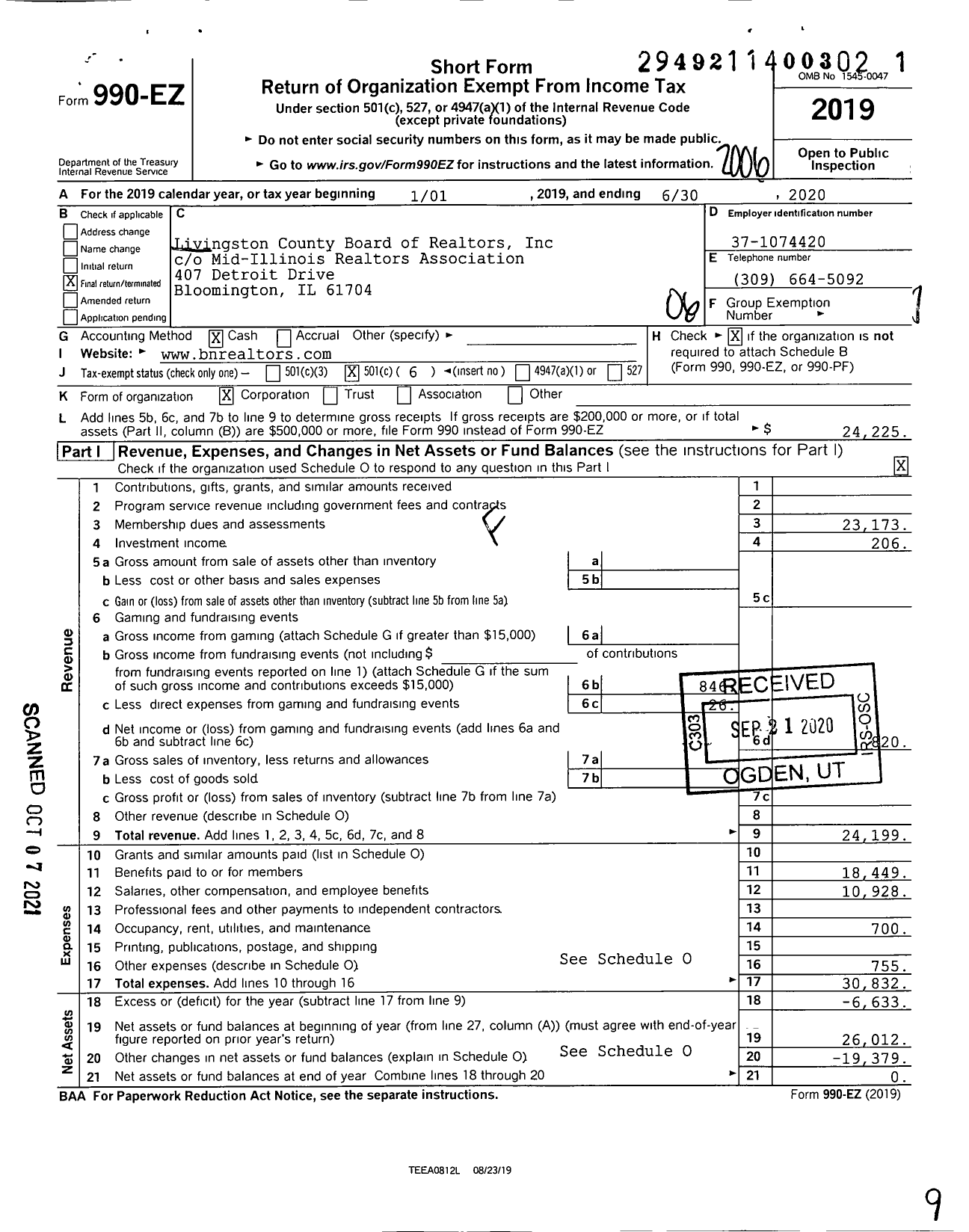 Image of first page of 2019 Form 990EO for Livingston County Board of Realtors