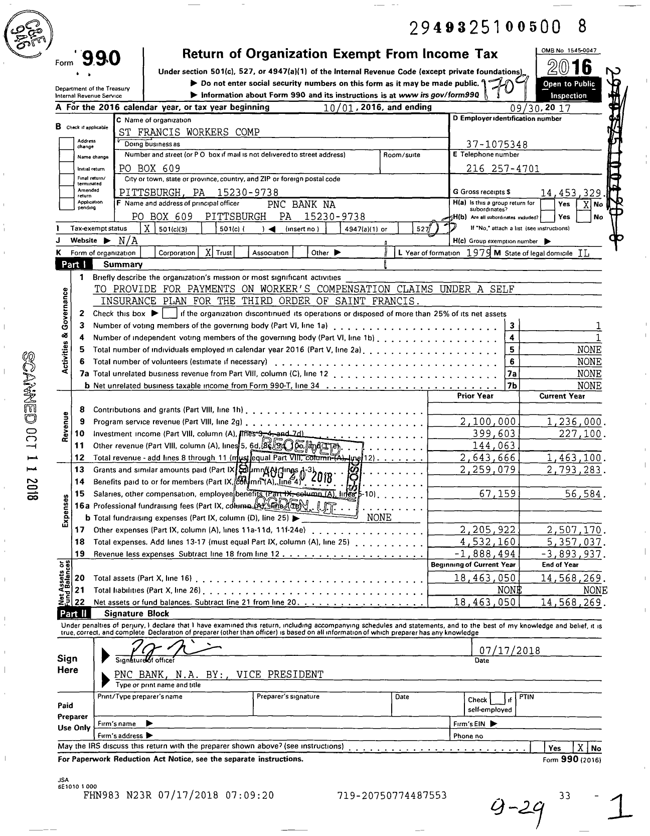 Image of first page of 2016 Form 990 for St Francis Workers Comp