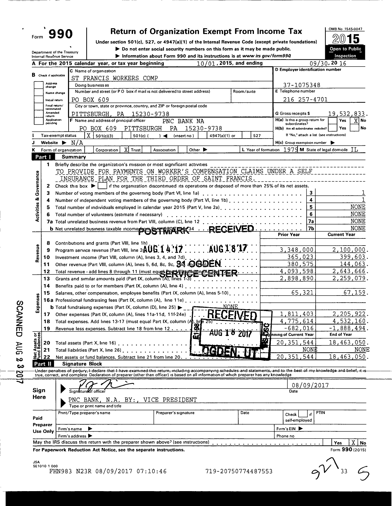Image of first page of 2015 Form 990 for St Francis Workers Comp