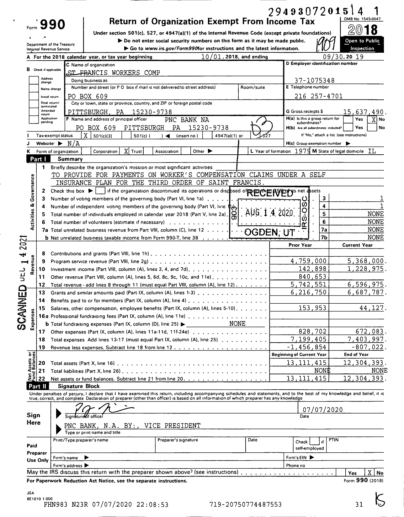 Image of first page of 2018 Form 990 for St Francis Workers Comp