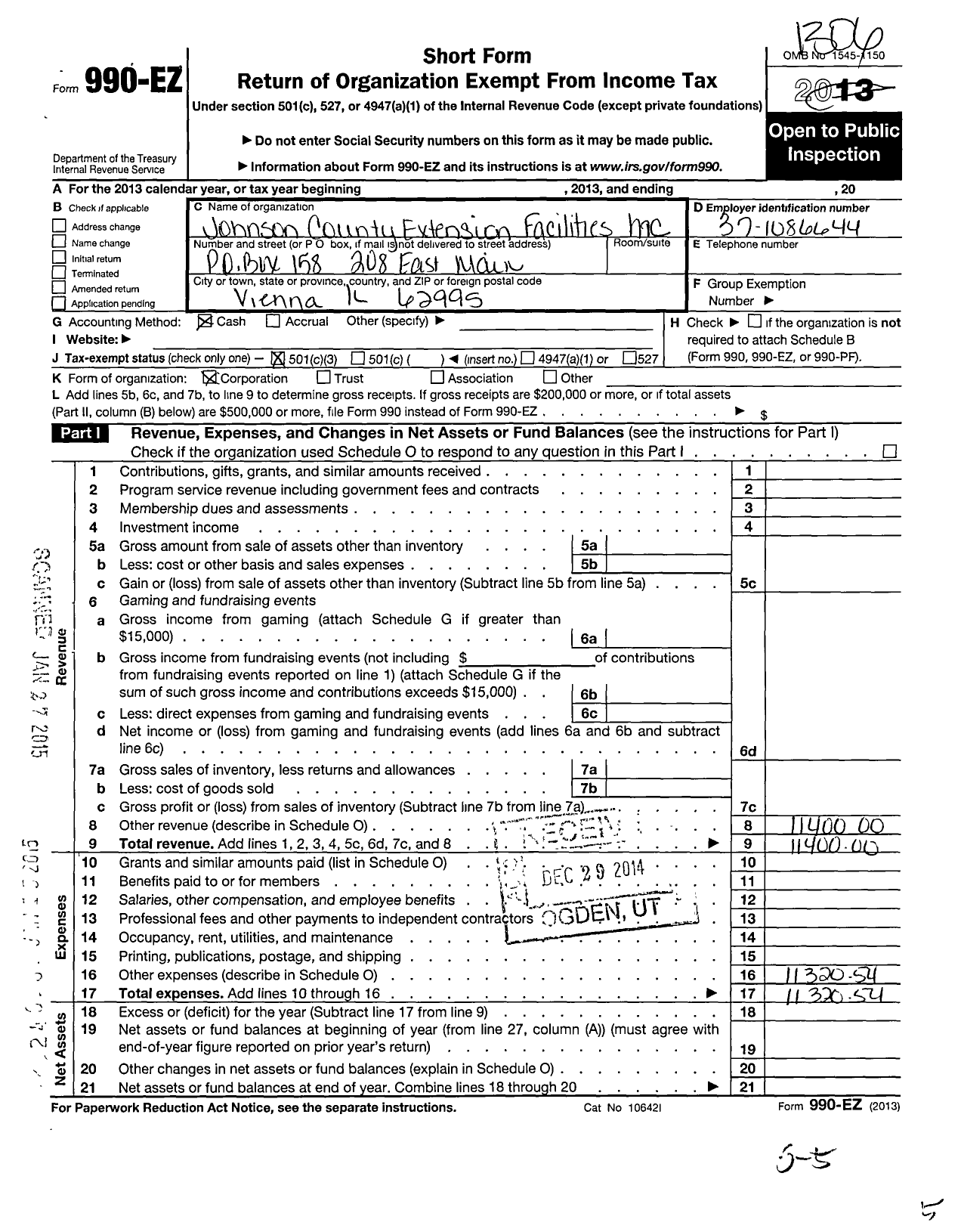 Image of first page of 2012 Form 990EZ for Johnson County Extension Facilities