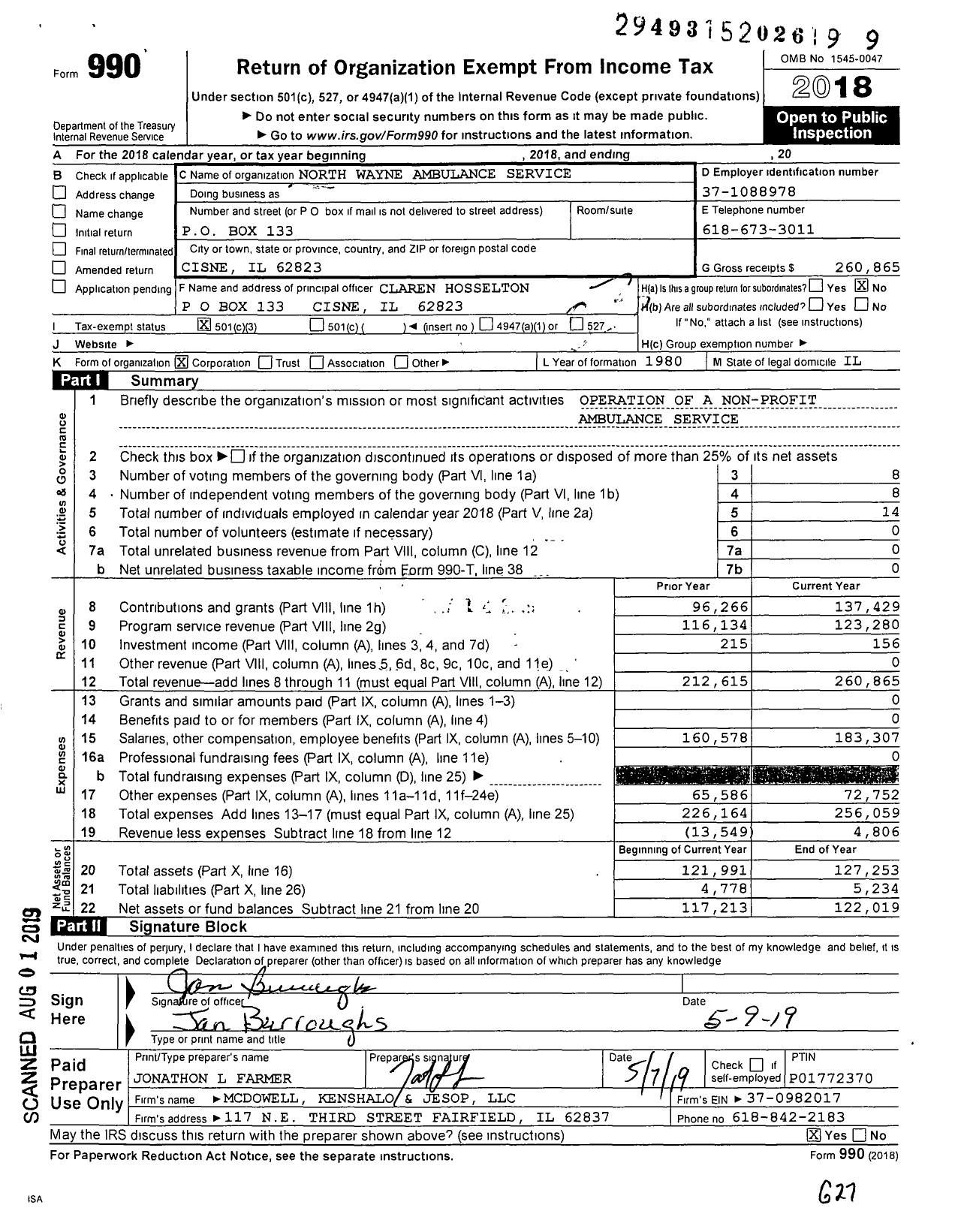 Image of first page of 2018 Form 990 for North Wayne Ambulance Service