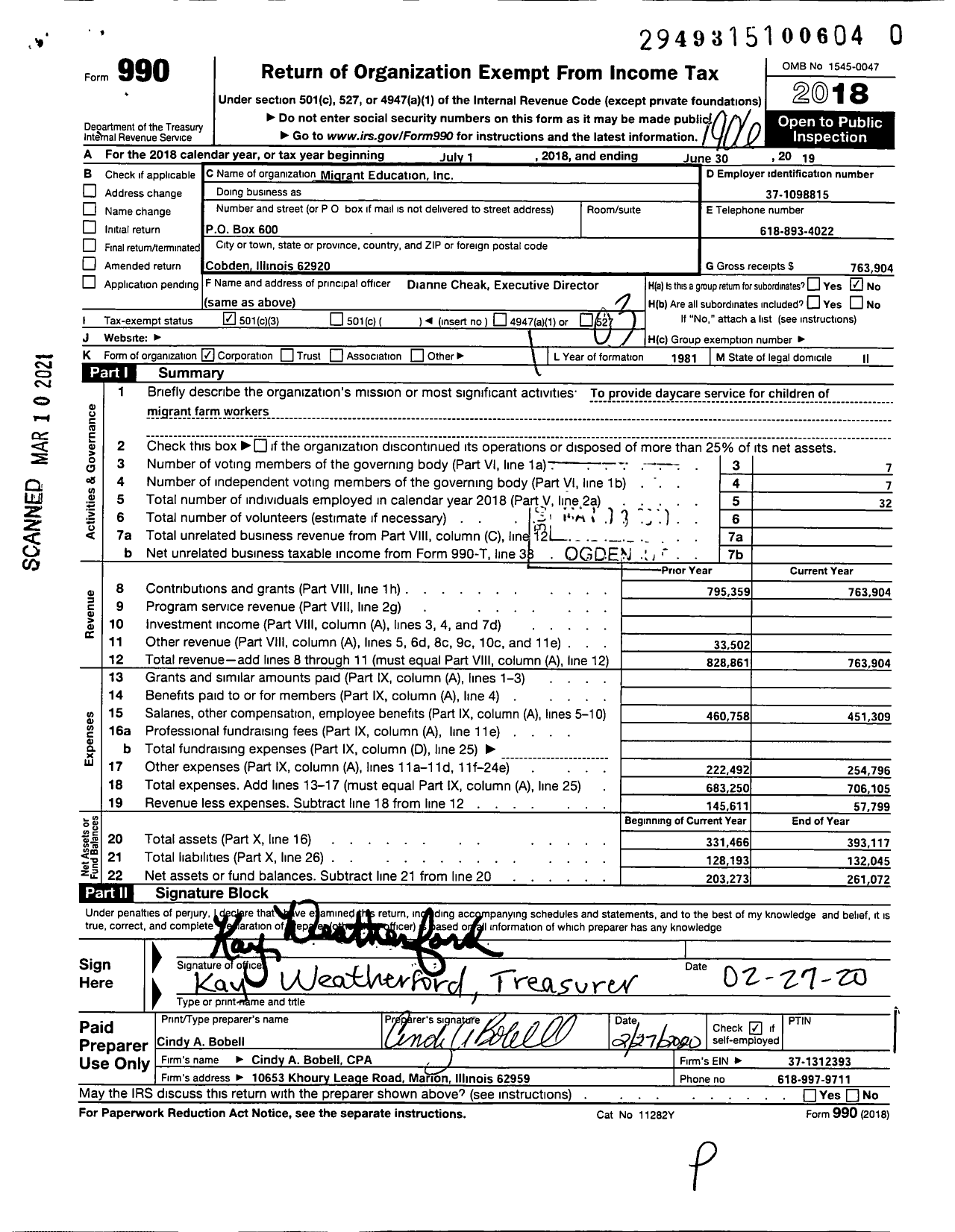 Image of first page of 2018 Form 990 for Migrant Education