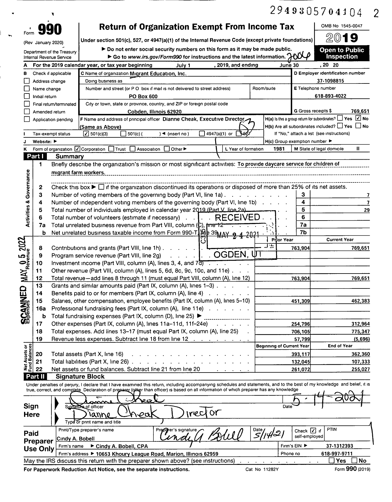 Image of first page of 2019 Form 990 for Migrant Education