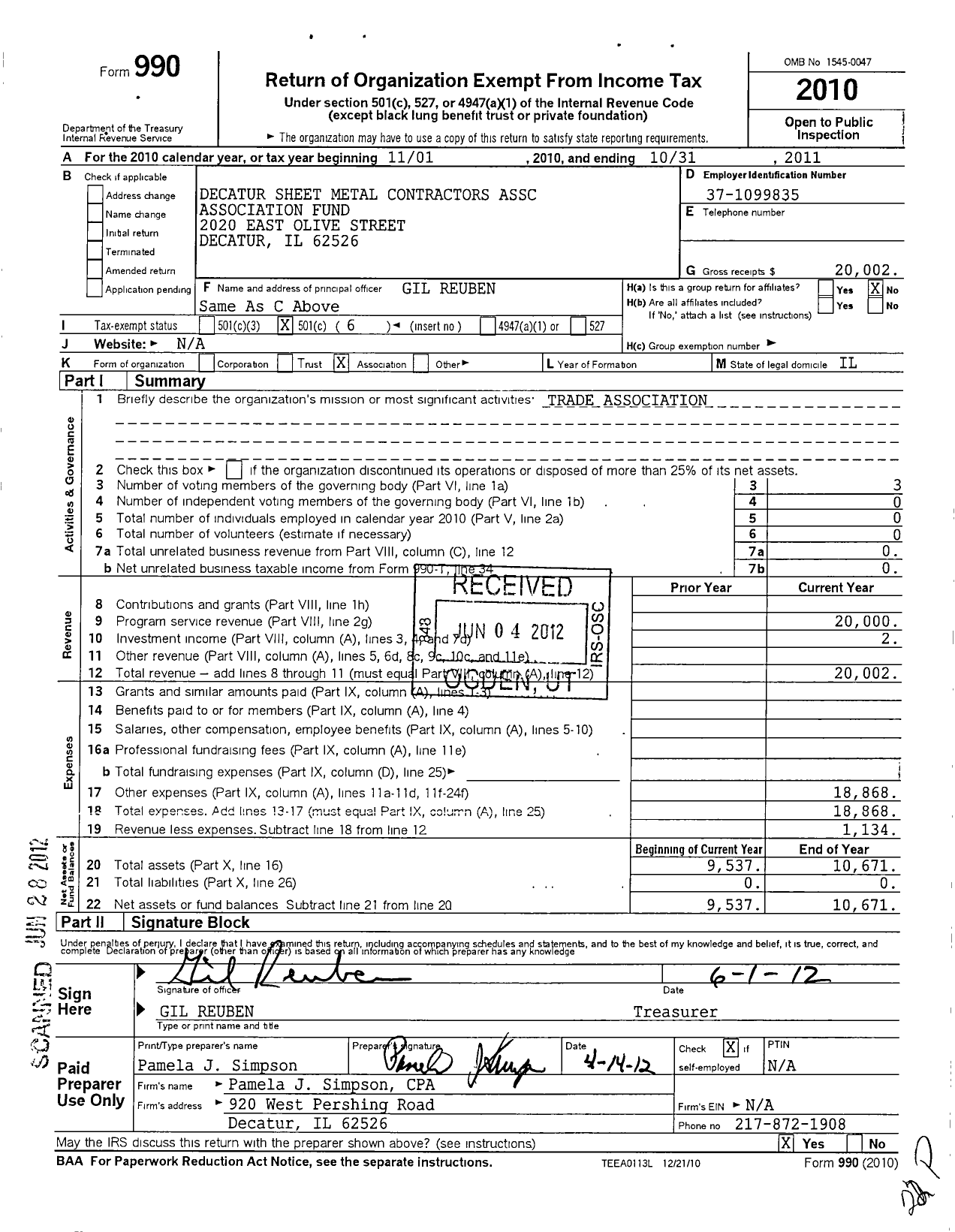 Image of first page of 2010 Form 990O for Knights of Columbus - 7804 Godfrey Council