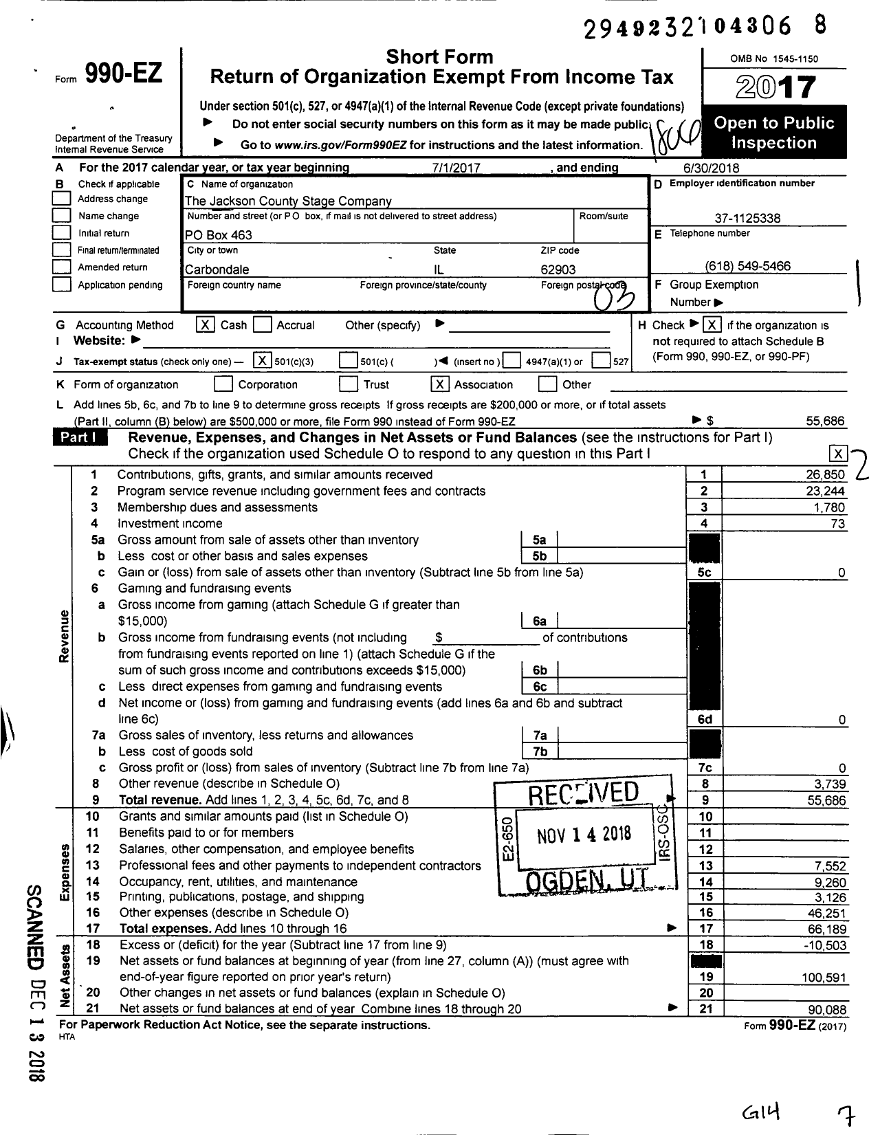 Image of first page of 2017 Form 990EZ for The Jackson County Stage Company