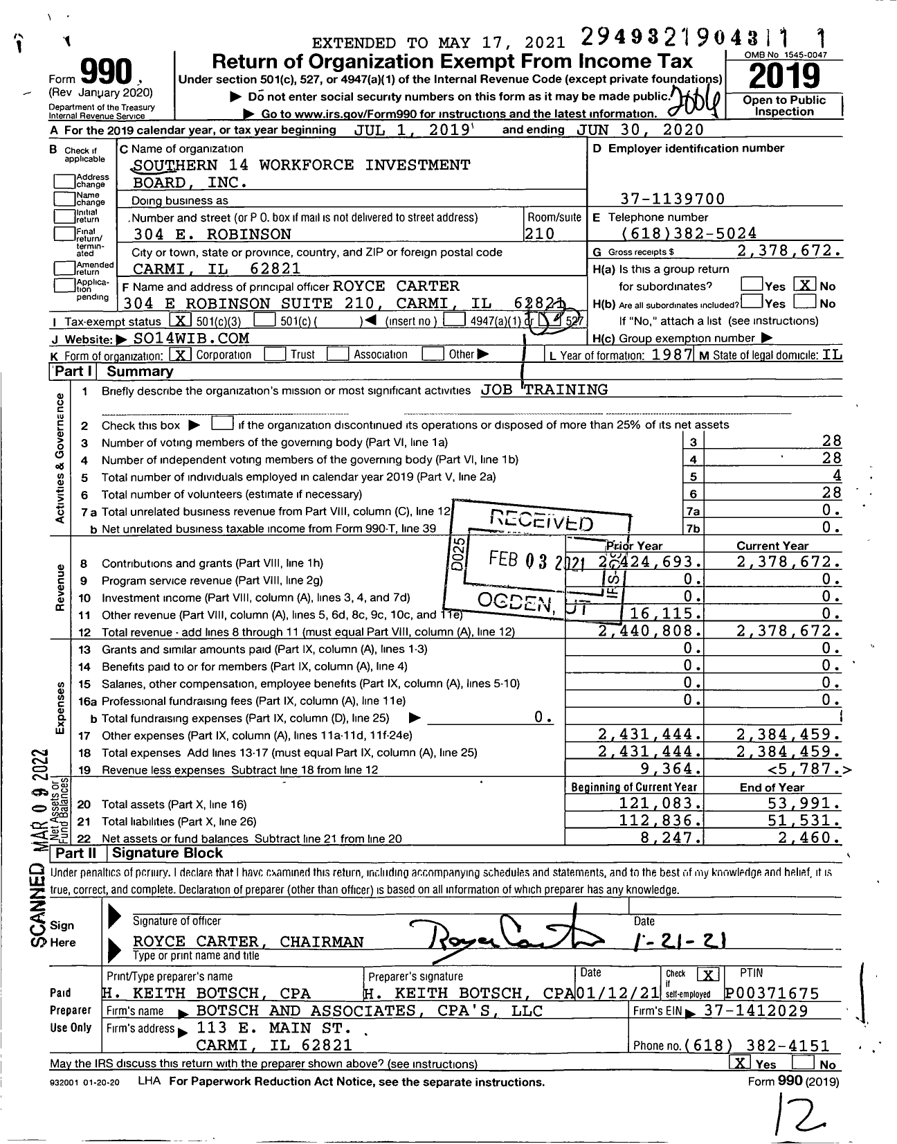 Image of first page of 2019 Form 990 for Southern 14 Workforce Investment Board