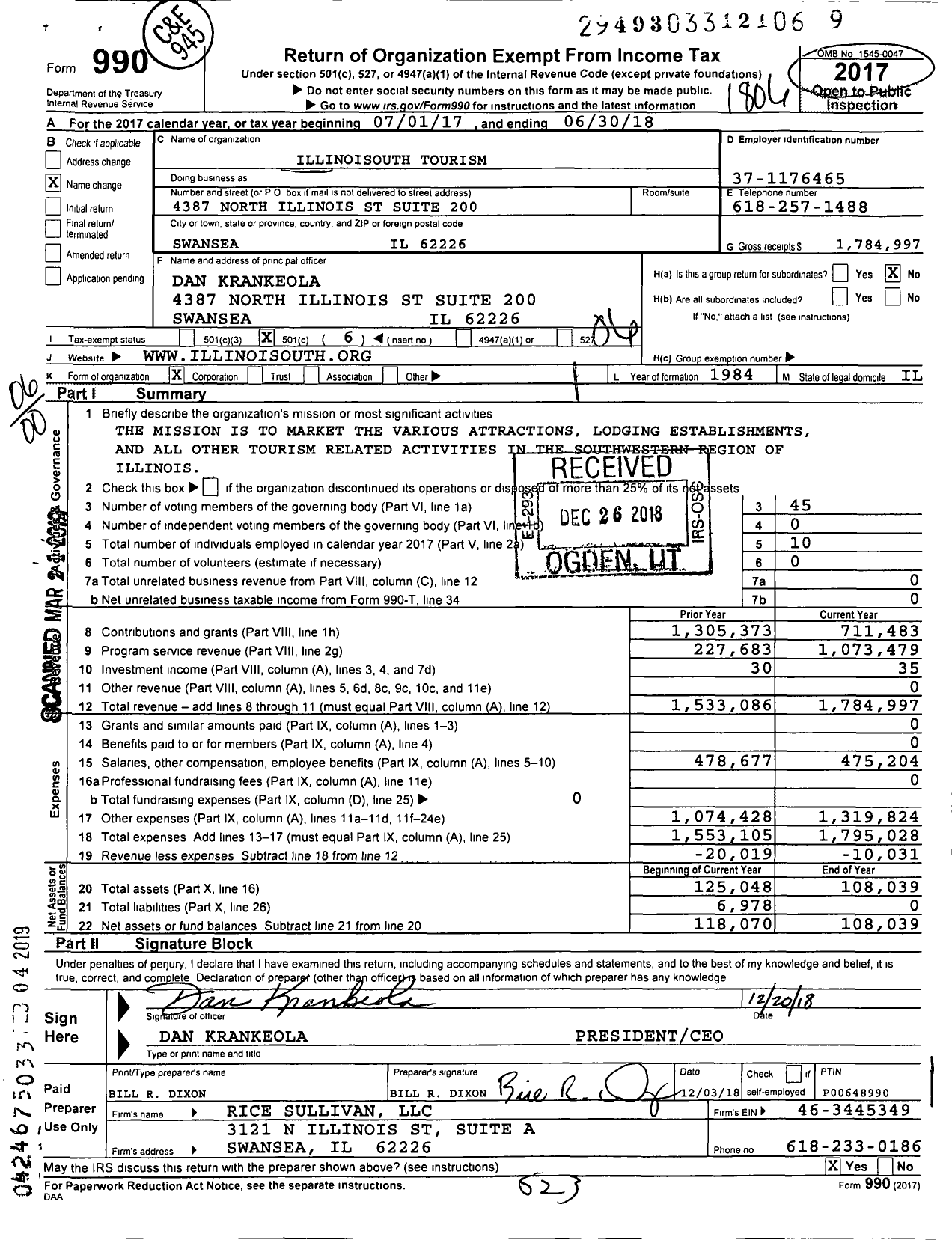 Image of first page of 2017 Form 990O for Discover Downstate Illinois