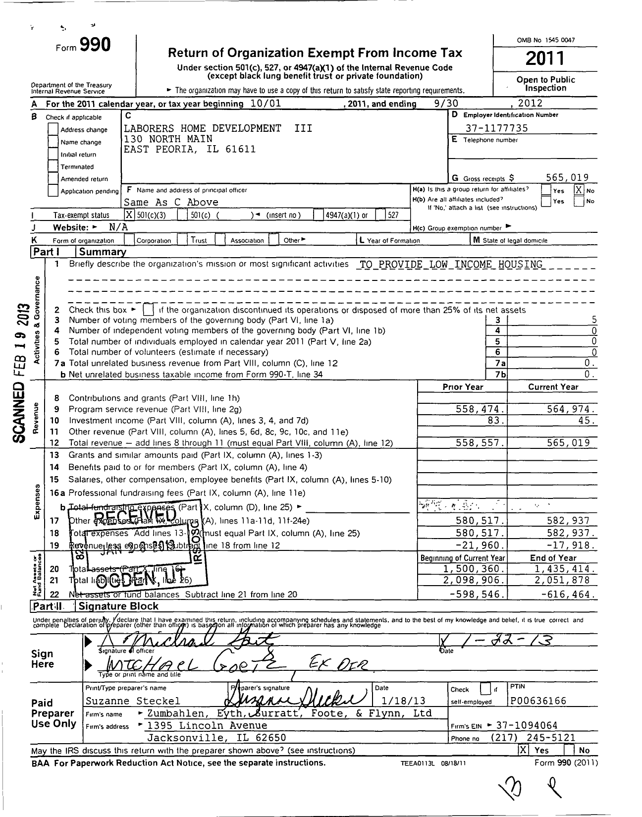 Image of first page of 2011 Form 990 for Laborers Home Development Iii