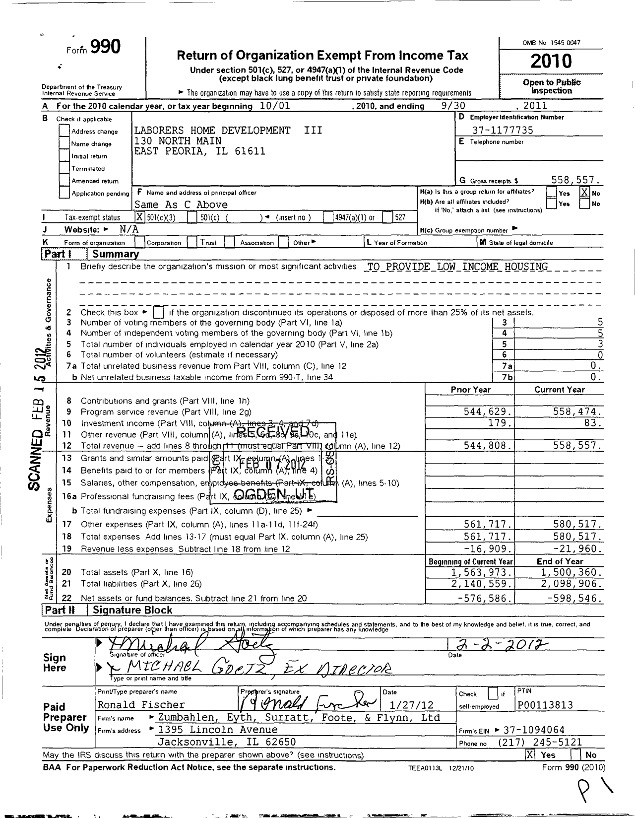 Image of first page of 2010 Form 990 for Laborers Home Development Iii