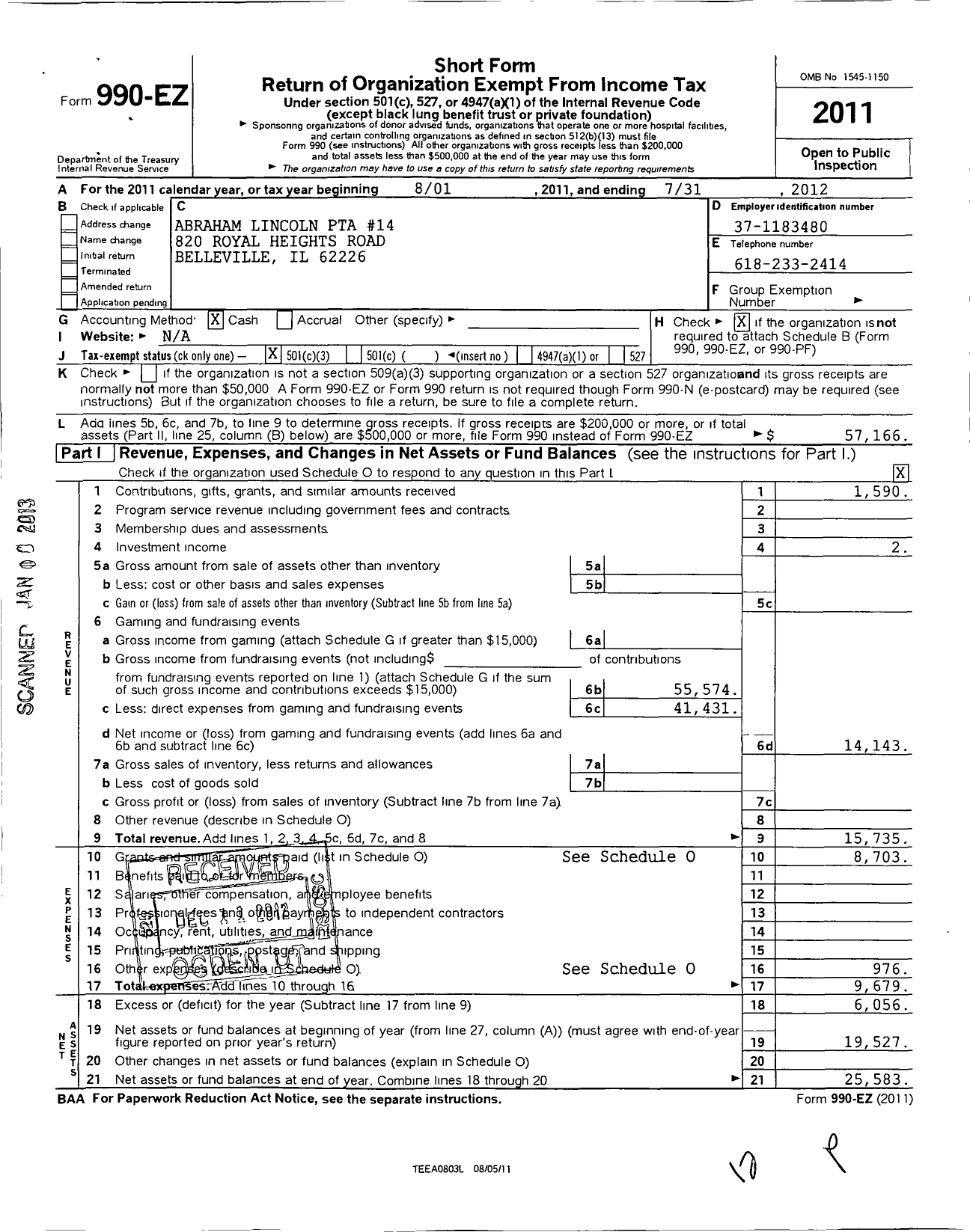 Image of first page of 2011 Form 990EZ for Illinois PTA - Abraham Lincoln PTA