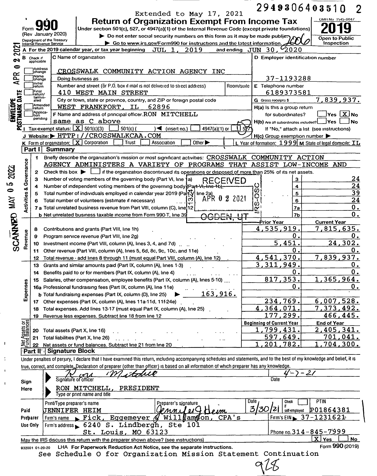 Image of first page of 2019 Form 990 for Crosswalk Community Action Agency