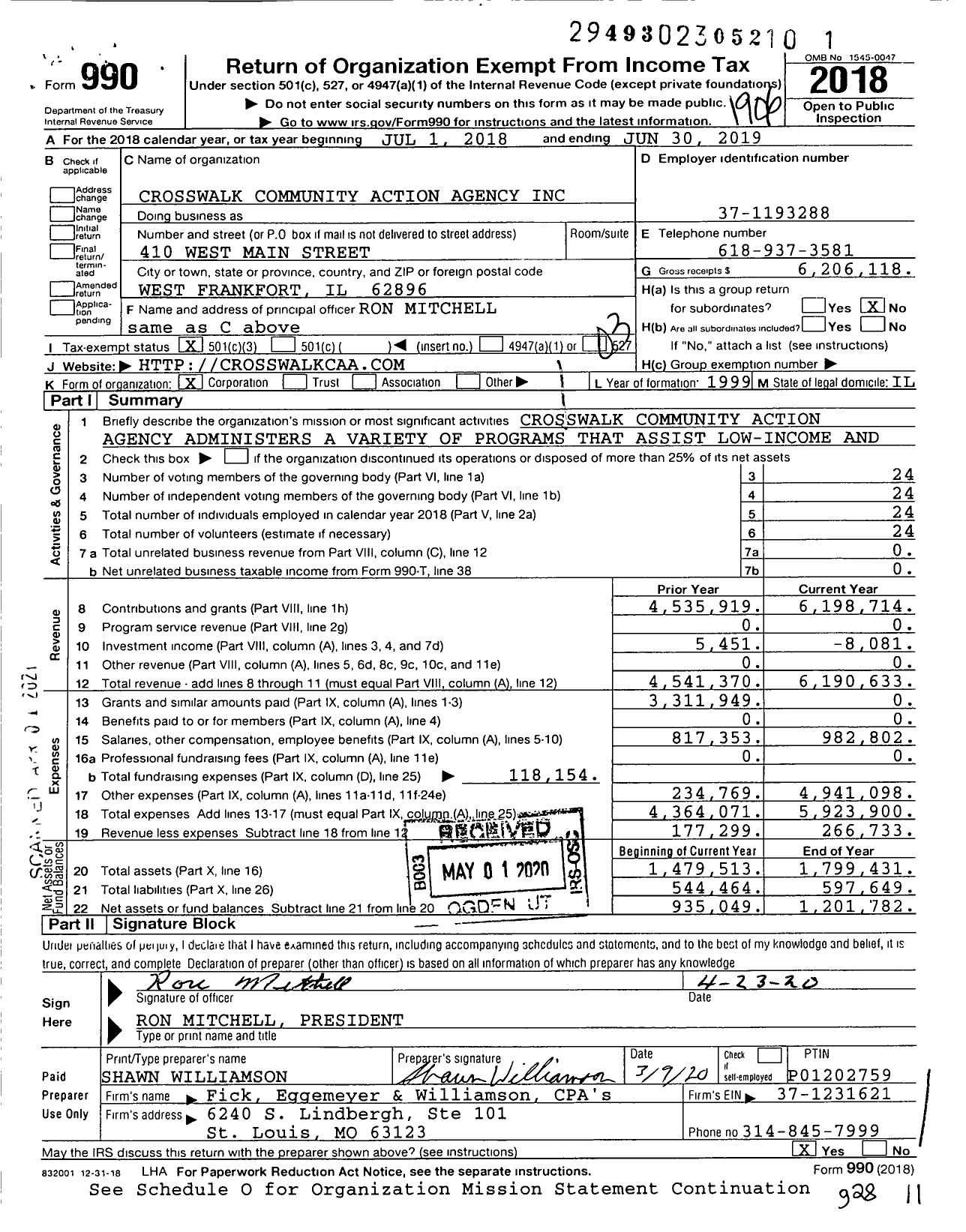 Image of first page of 2018 Form 990 for Crosswalk Community Action Agency