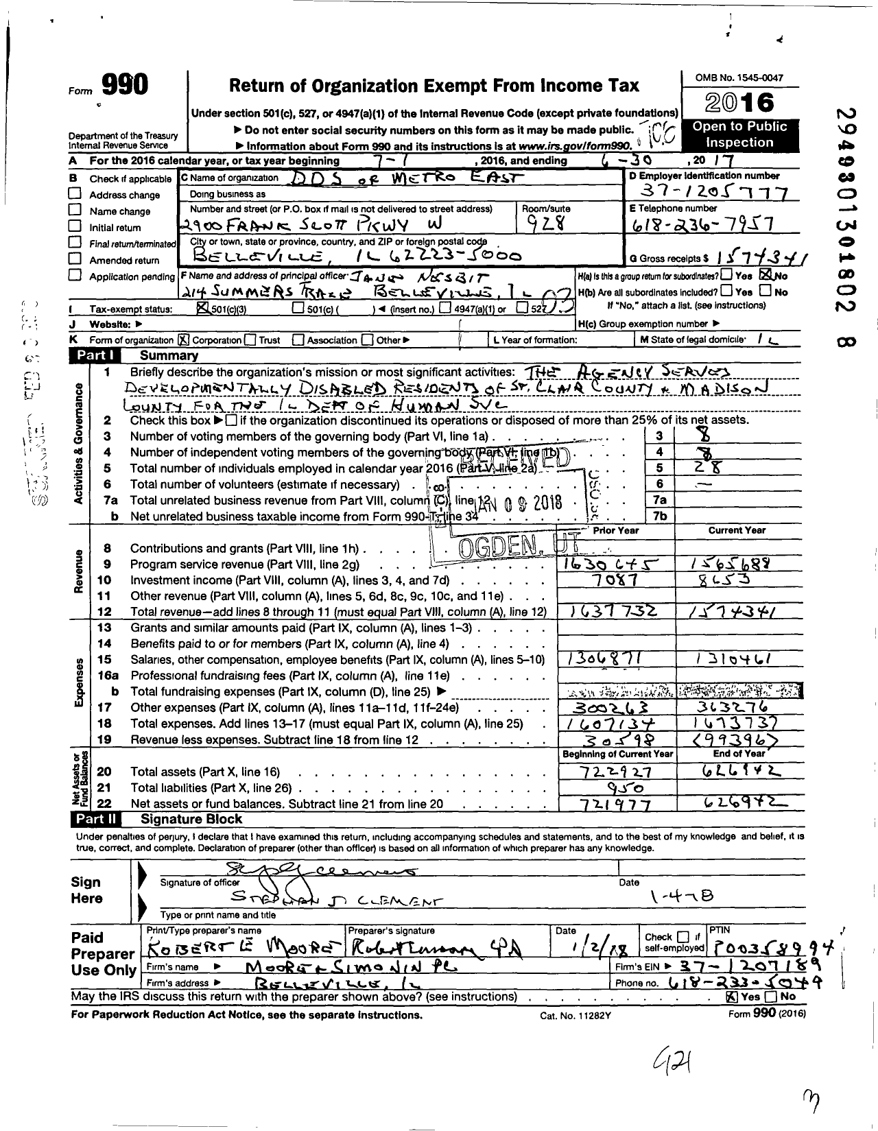 Image of first page of 2016 Form 990 for DDS of Metro East