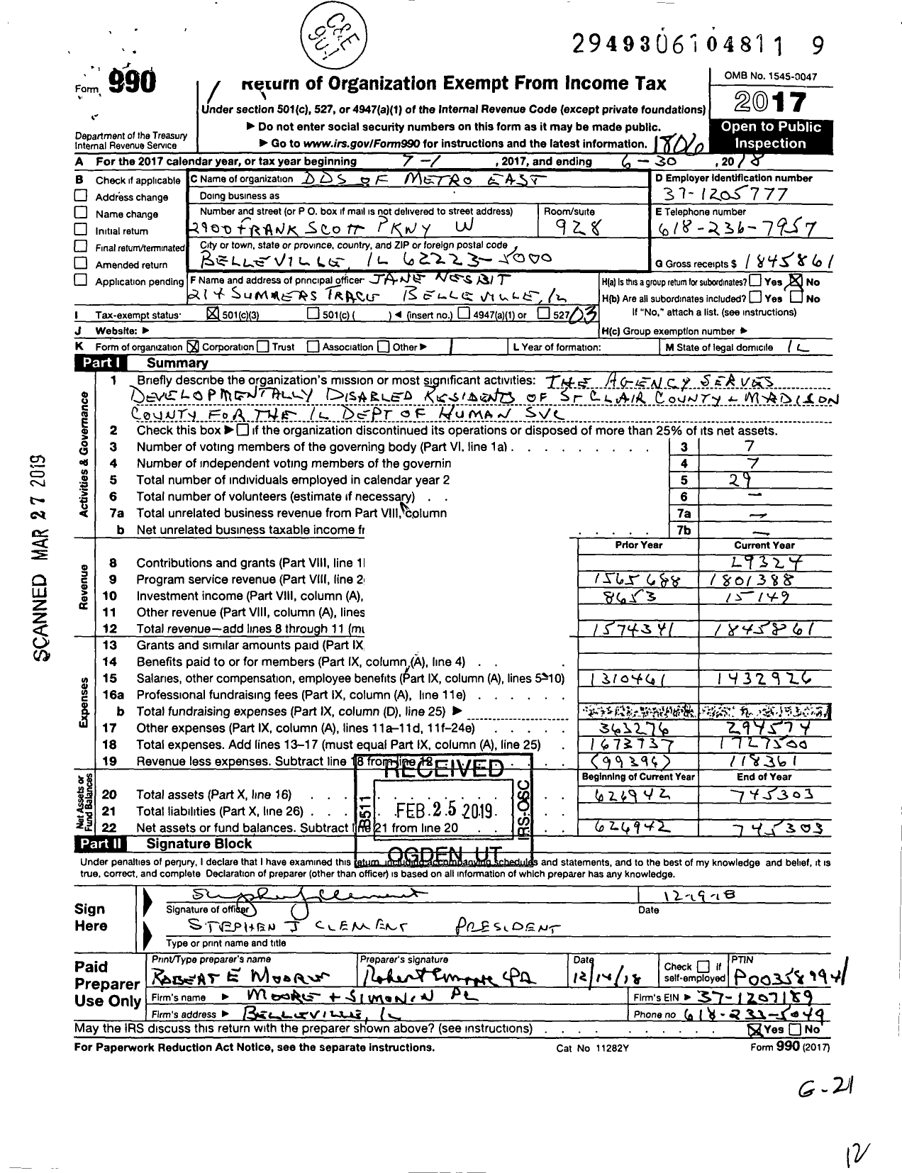 Image of first page of 2017 Form 990 for DDS of Metro East